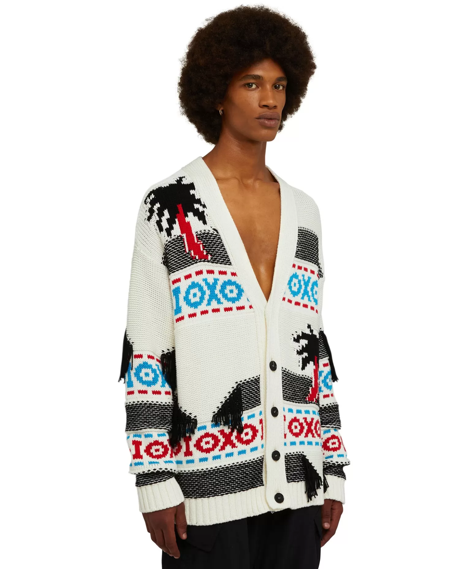 Donna MSGM Cardigan In Cotone Jacquard Con Motivo Ad Intarsio "Palms Ikat"