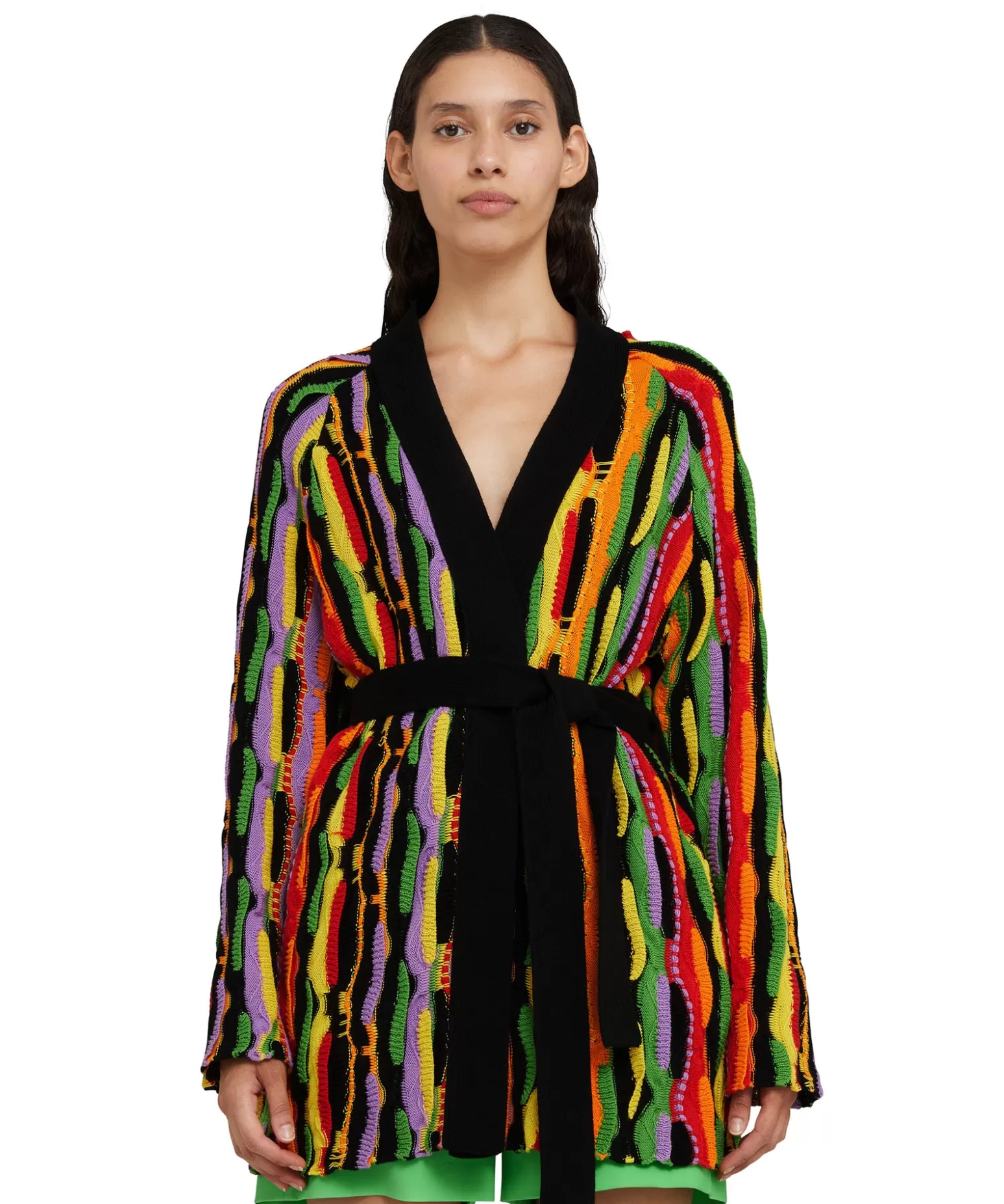 Donna MSGM Cardigan In Maglia Di Cotone Con Rouches Multicolor