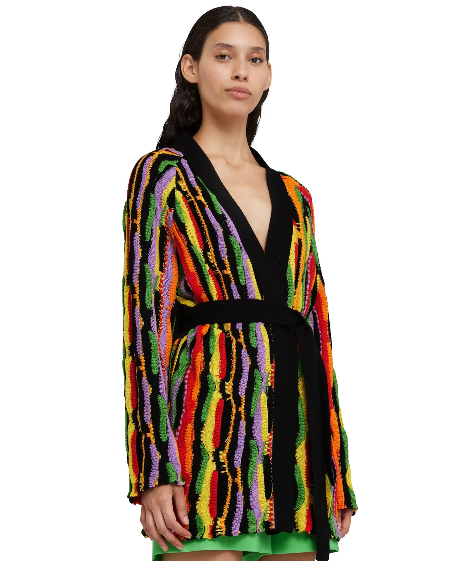 Donna MSGM Cardigan In Maglia Di Cotone Con Rouches Multicolor