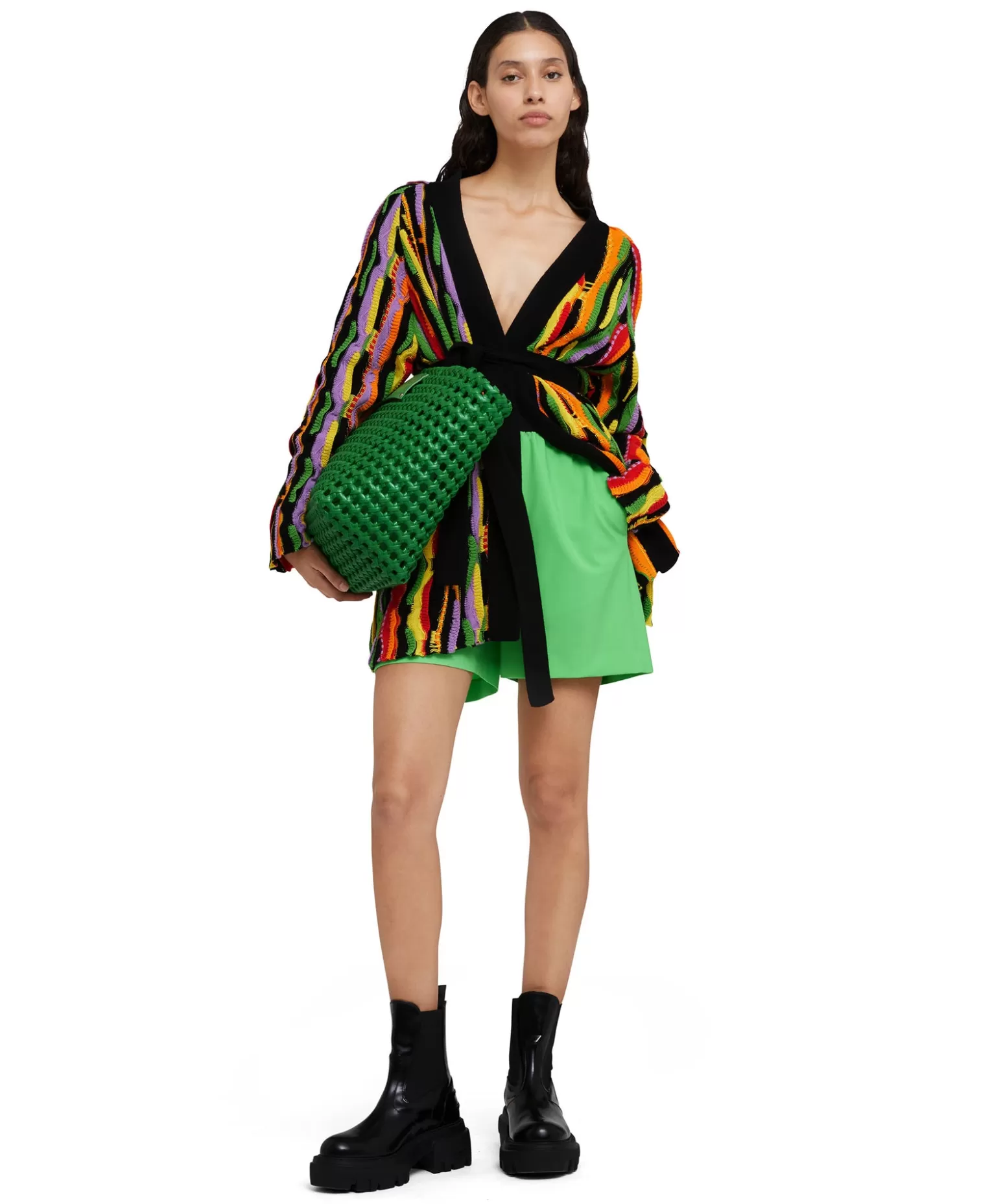 Donna MSGM Cardigan In Maglia Di Cotone Con Rouches Multicolor