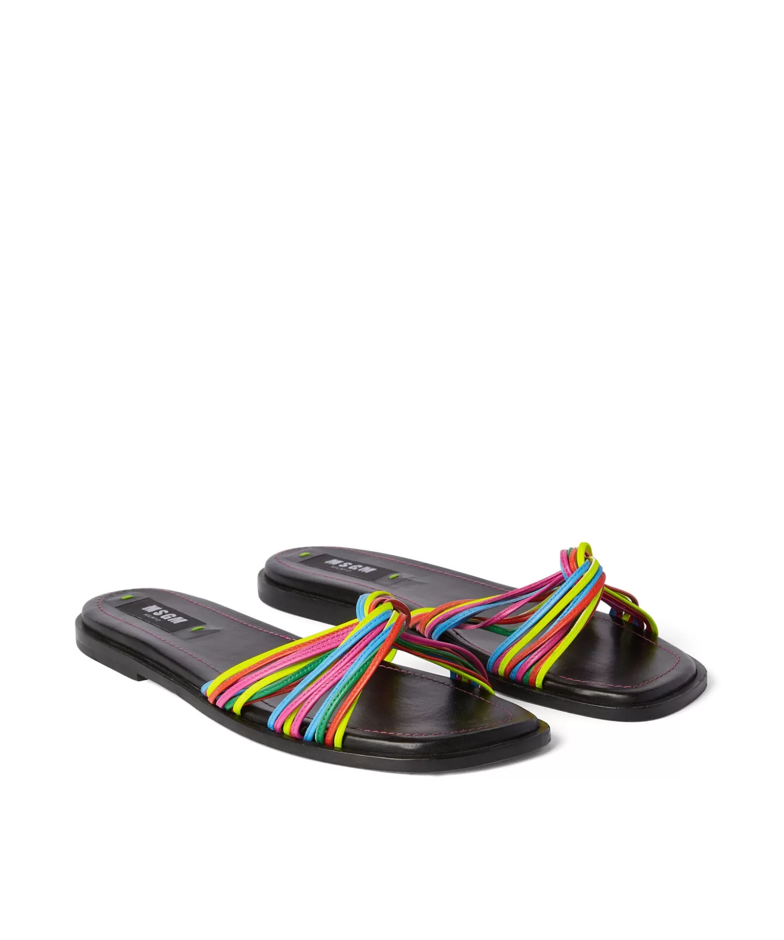 Donna MSGM Ciabatta In Capretto Con Fascia Ad Intreccio Multicolor