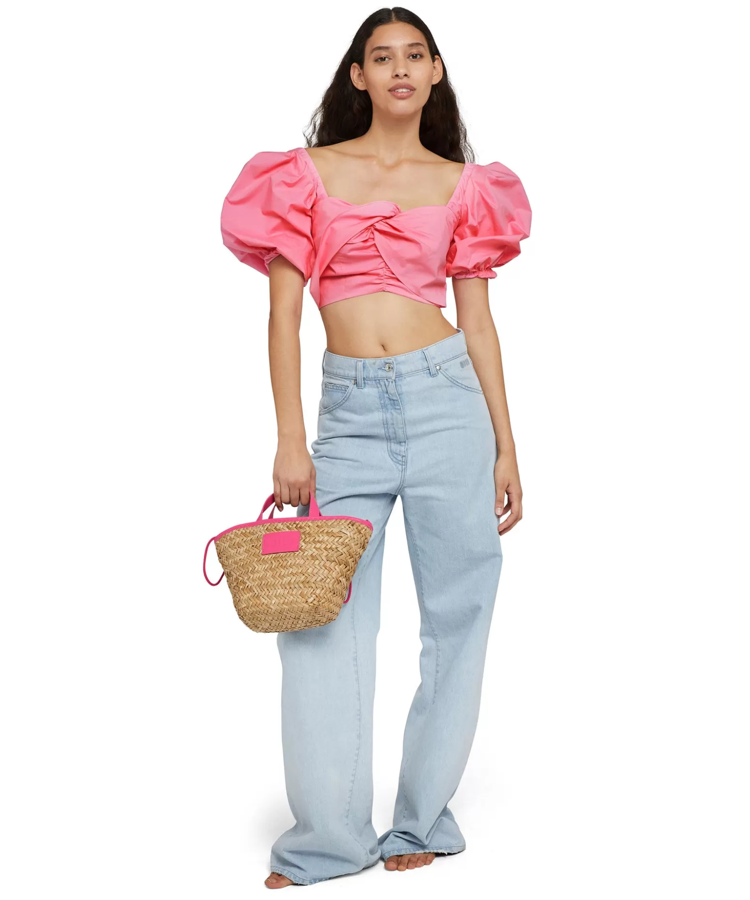 Donna MSGM Crop Top In Cotone Con Maniche A Sbuffo