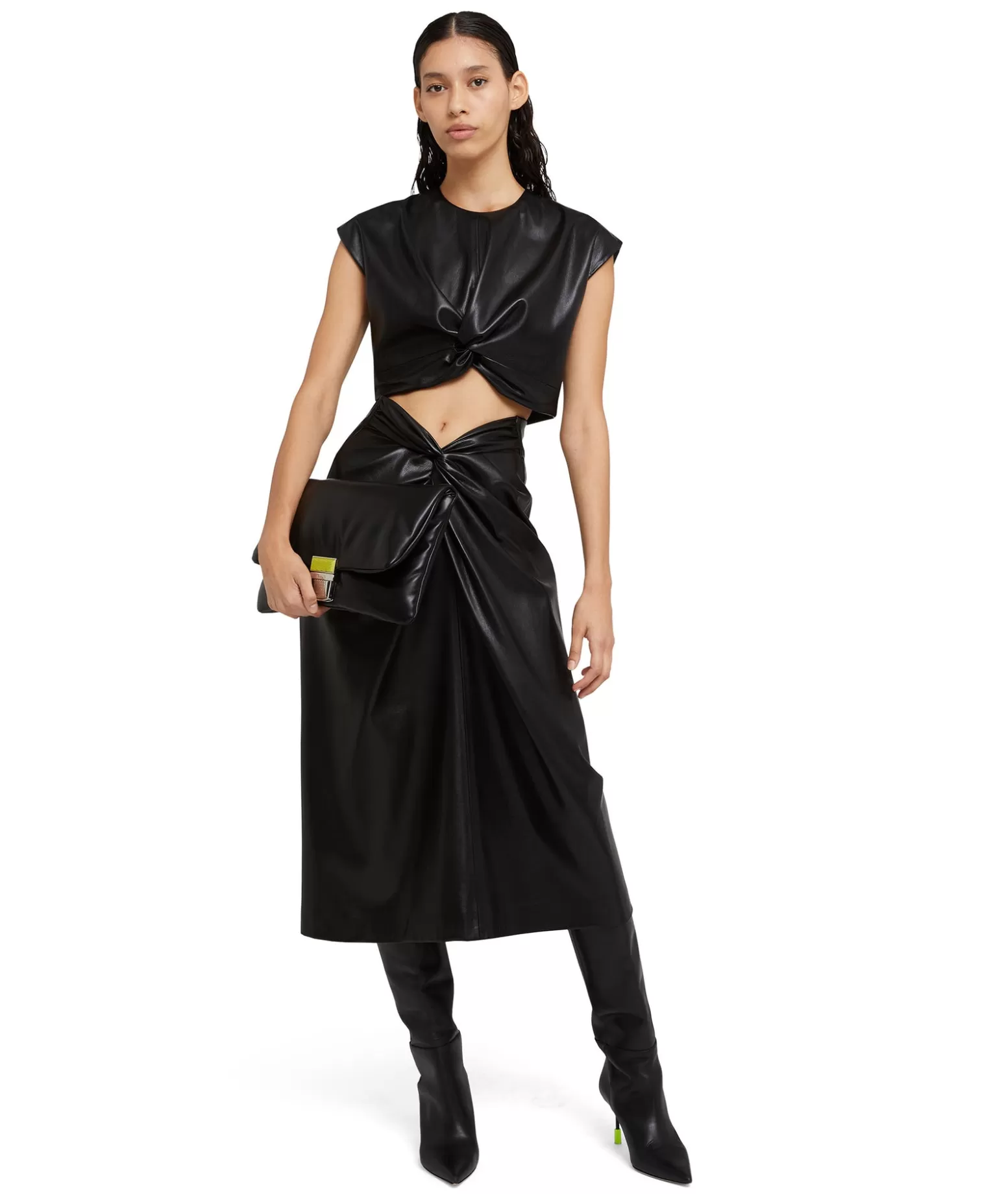 Donna MSGM Crop Top In Eco-Pelle Con Dettaglio Incrocio