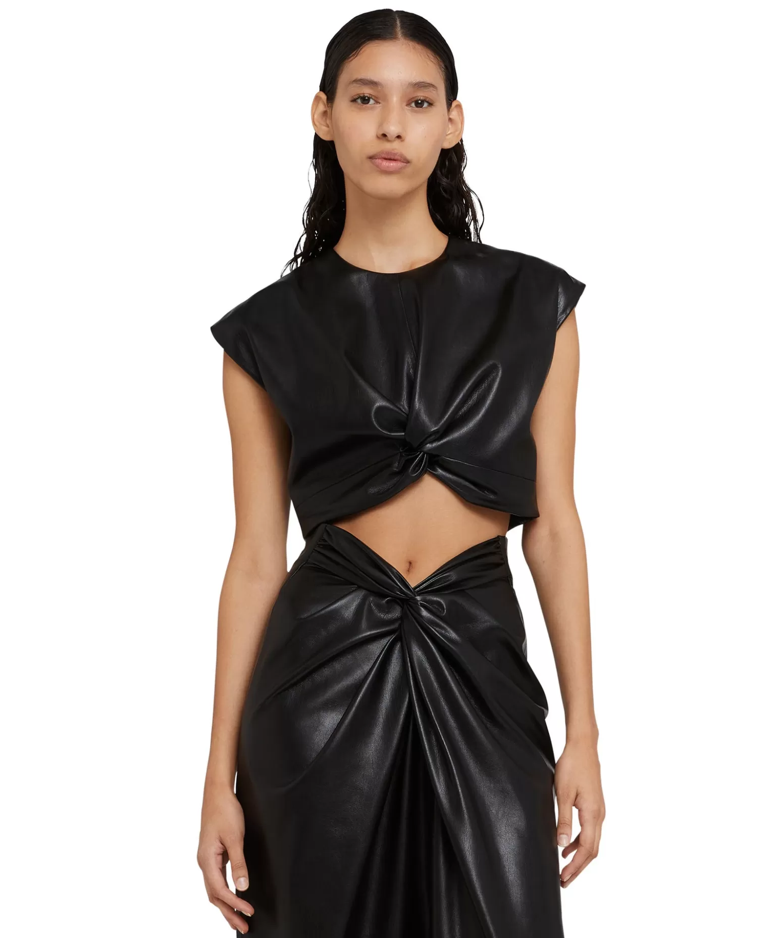 Donna MSGM Crop Top In Eco-Pelle Con Dettaglio Incrocio