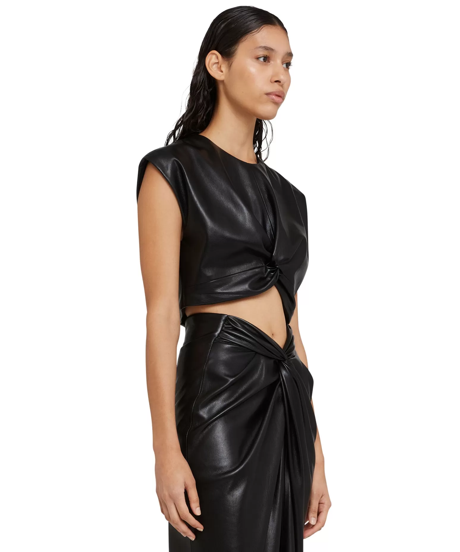 Donna MSGM Crop Top In Eco-Pelle Con Dettaglio Incrocio