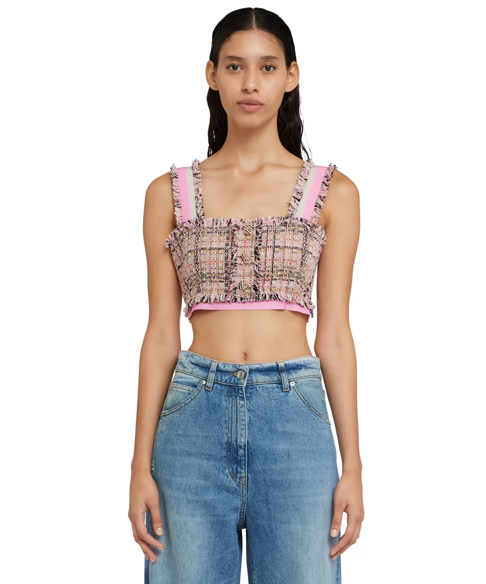 Donna MSGM Crop Top In Tweed