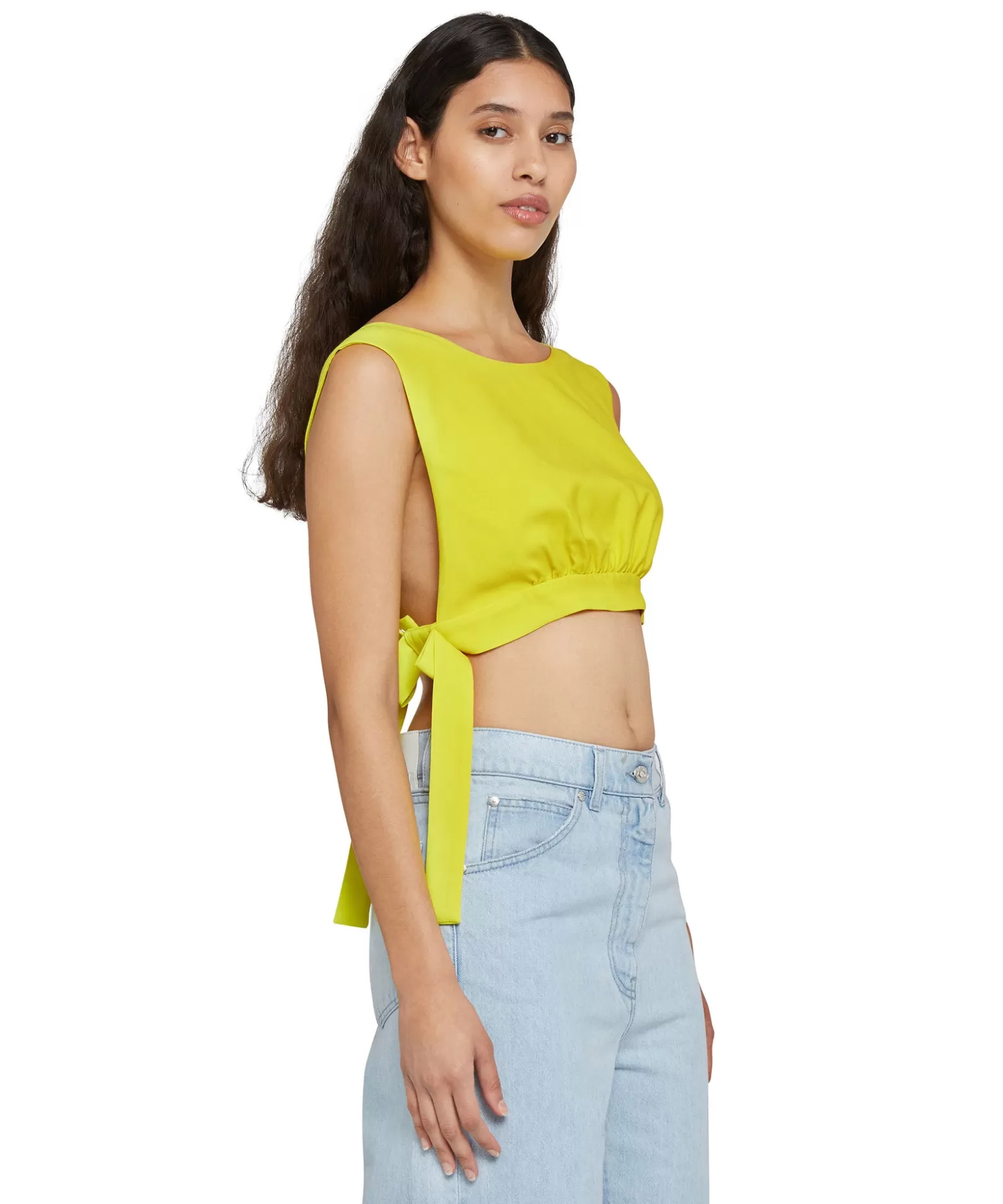 Donna MSGM Crop Top In Viscosa Tinta Unita Con Fiocchi Laterali