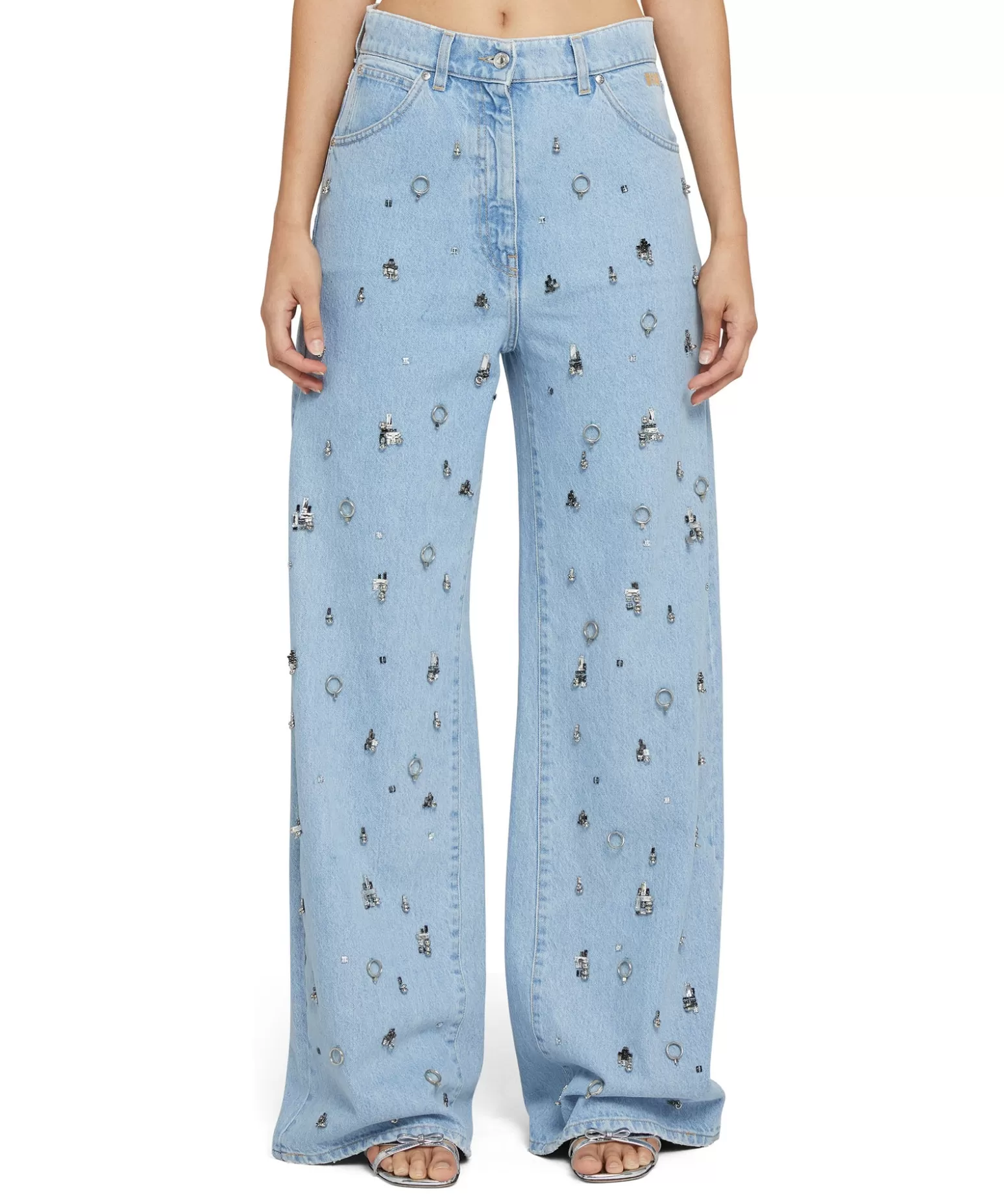 Donna MSGM Denim Taglio Straight Con Dettagli Gioiello Applicati