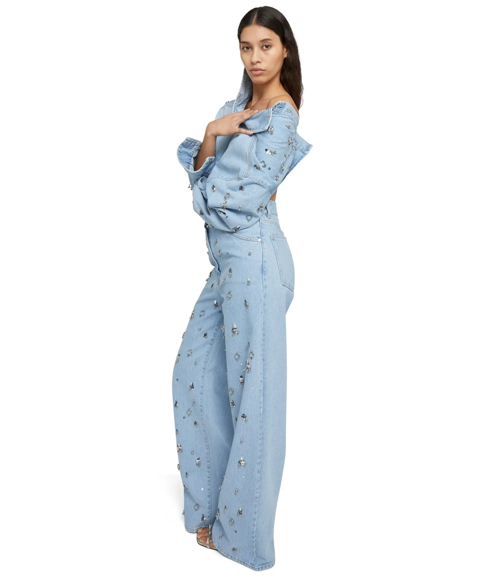 Donna MSGM Denim Taglio Straight Con Dettagli Gioiello Applicati