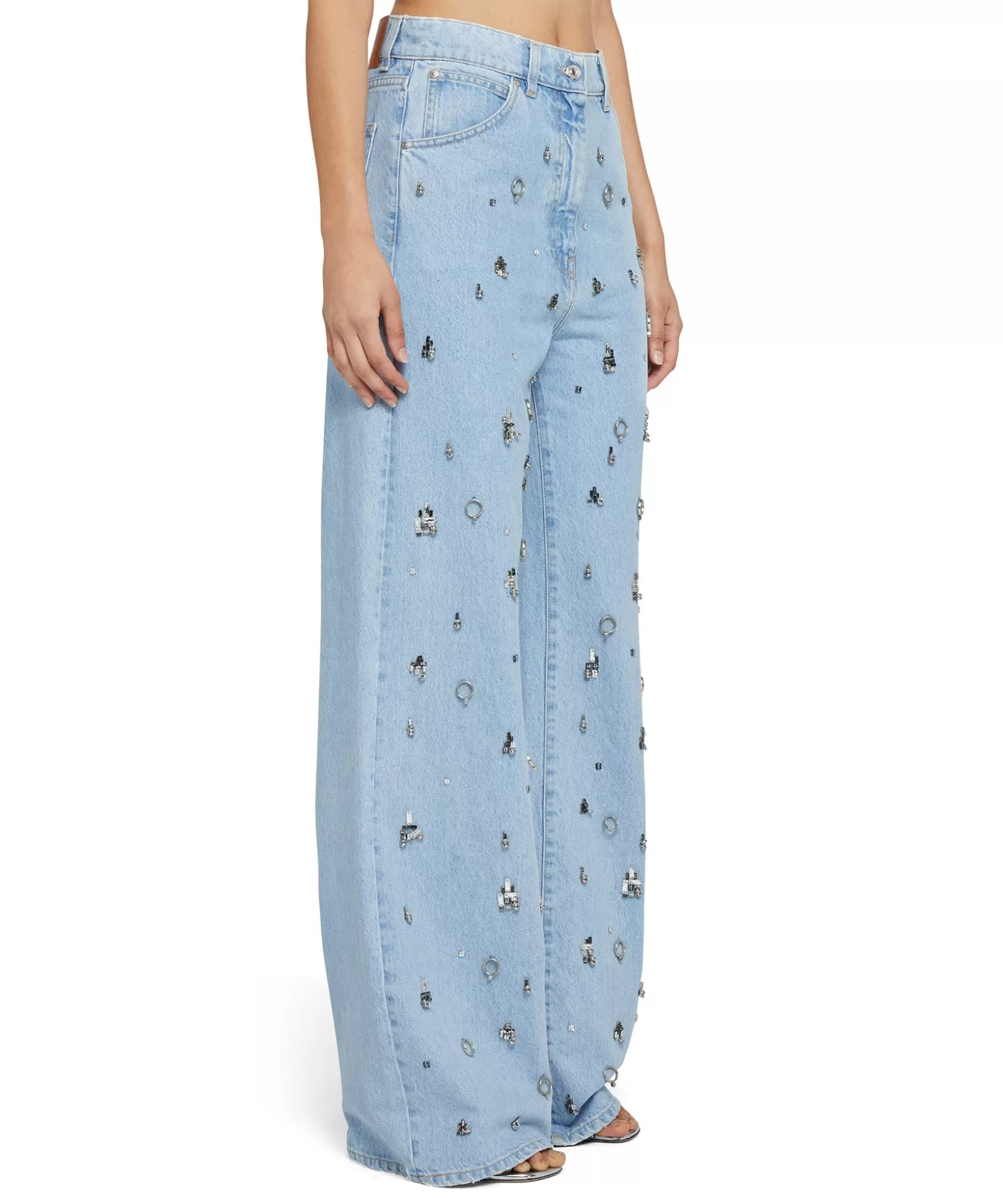 Donna MSGM Denim Taglio Straight Con Dettagli Gioiello Applicati