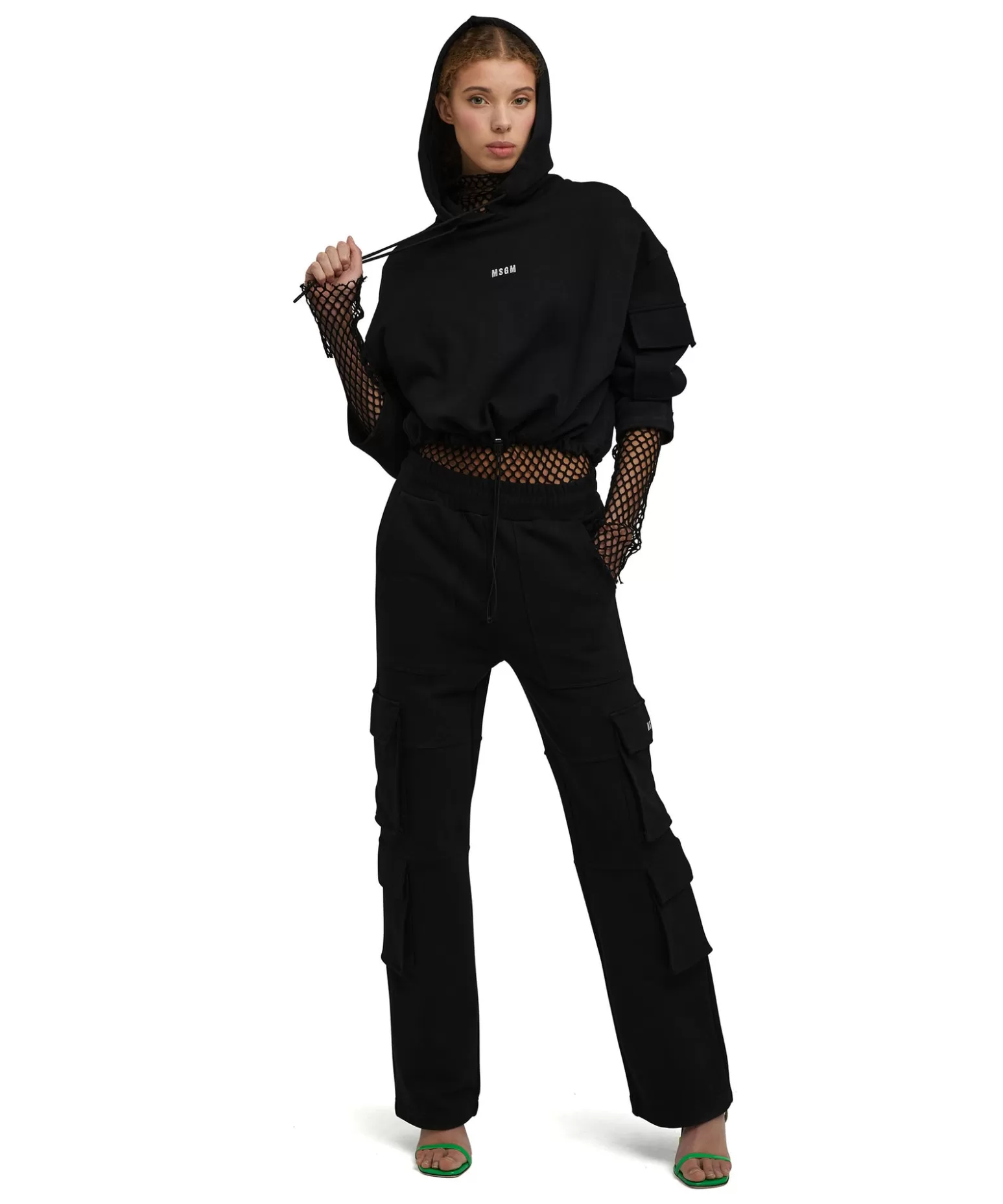 Donna MSGM Felpa Con Cappuccio In Cotone E Fondo Con Elastico Regolabile