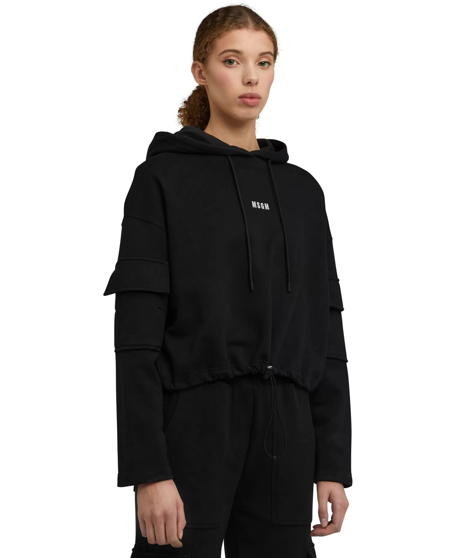 Donna MSGM Felpa Con Cappuccio In Cotone E Fondo Con Elastico Regolabile