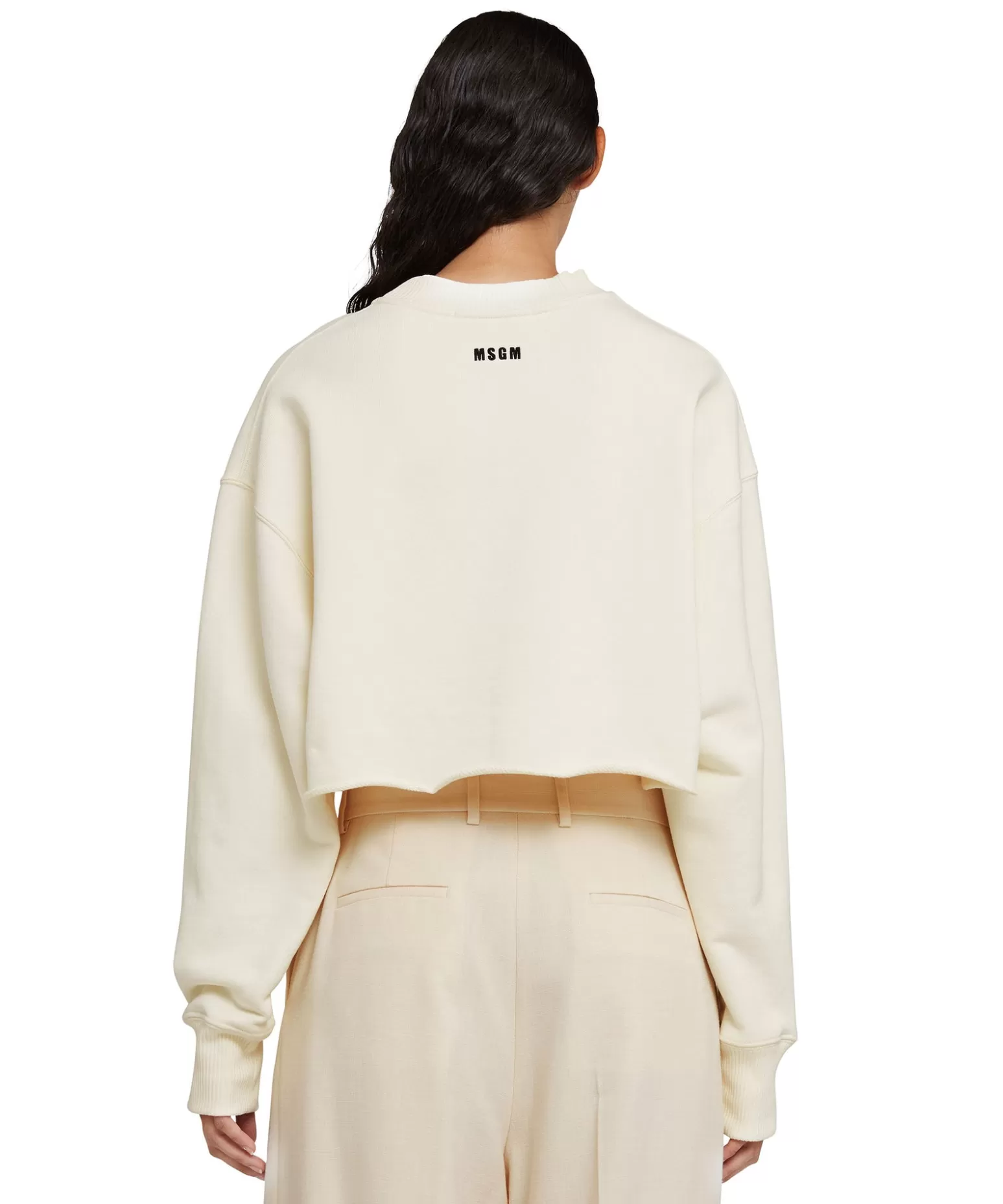 Donna MSGM Felpa Crop Girocollo In Cotone Tinta Unita Con Grafica " Sunset"