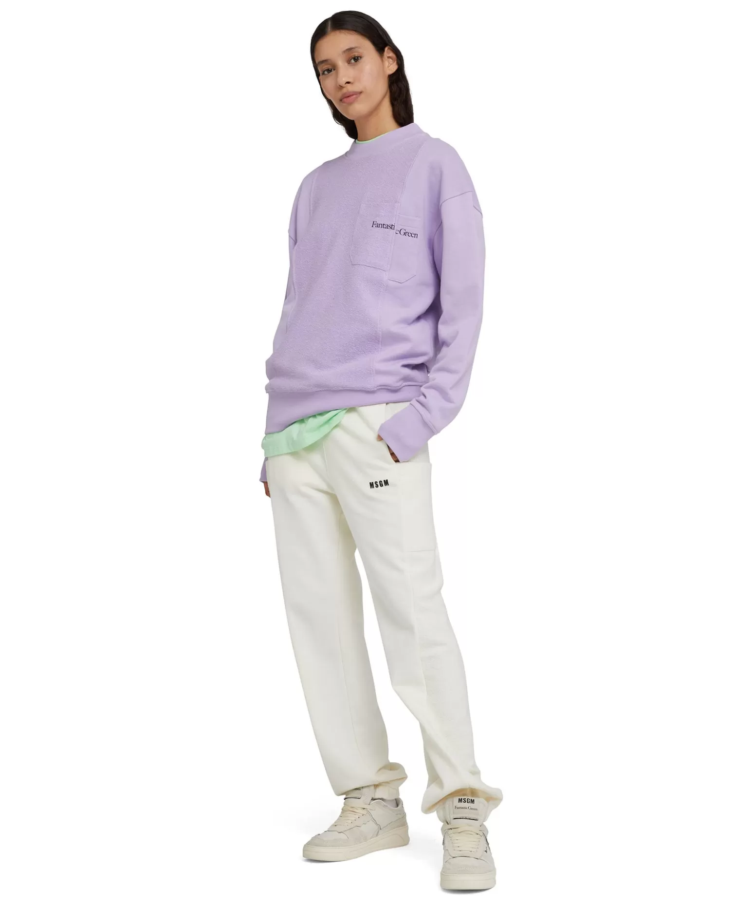 Donna MSGM Felpa Girocollo In Cotone Organico Della Capsule Fantastic Green