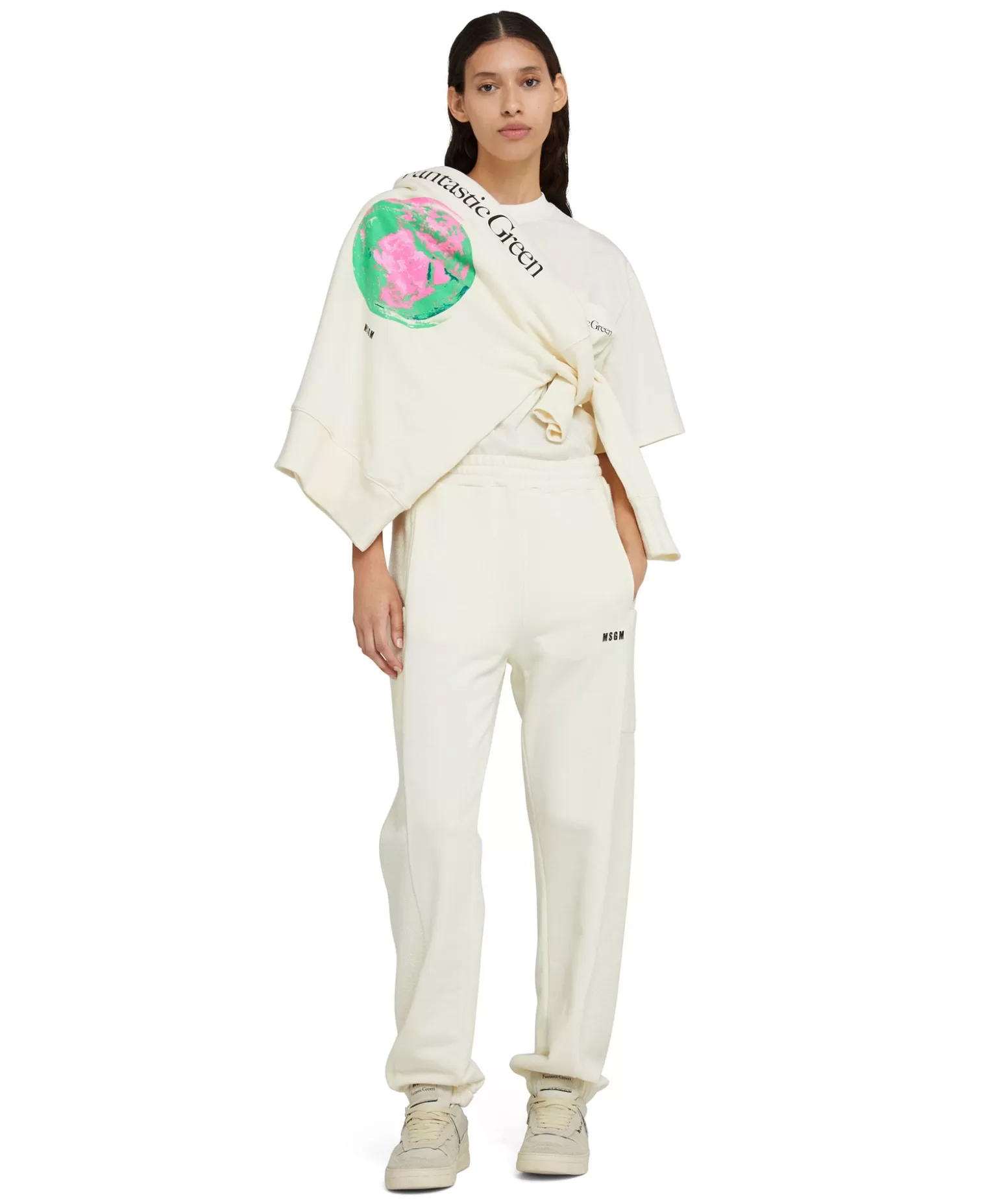 Donna MSGM Felpa Girocollo In Cotone Organico Della Capsule Fantastic Green