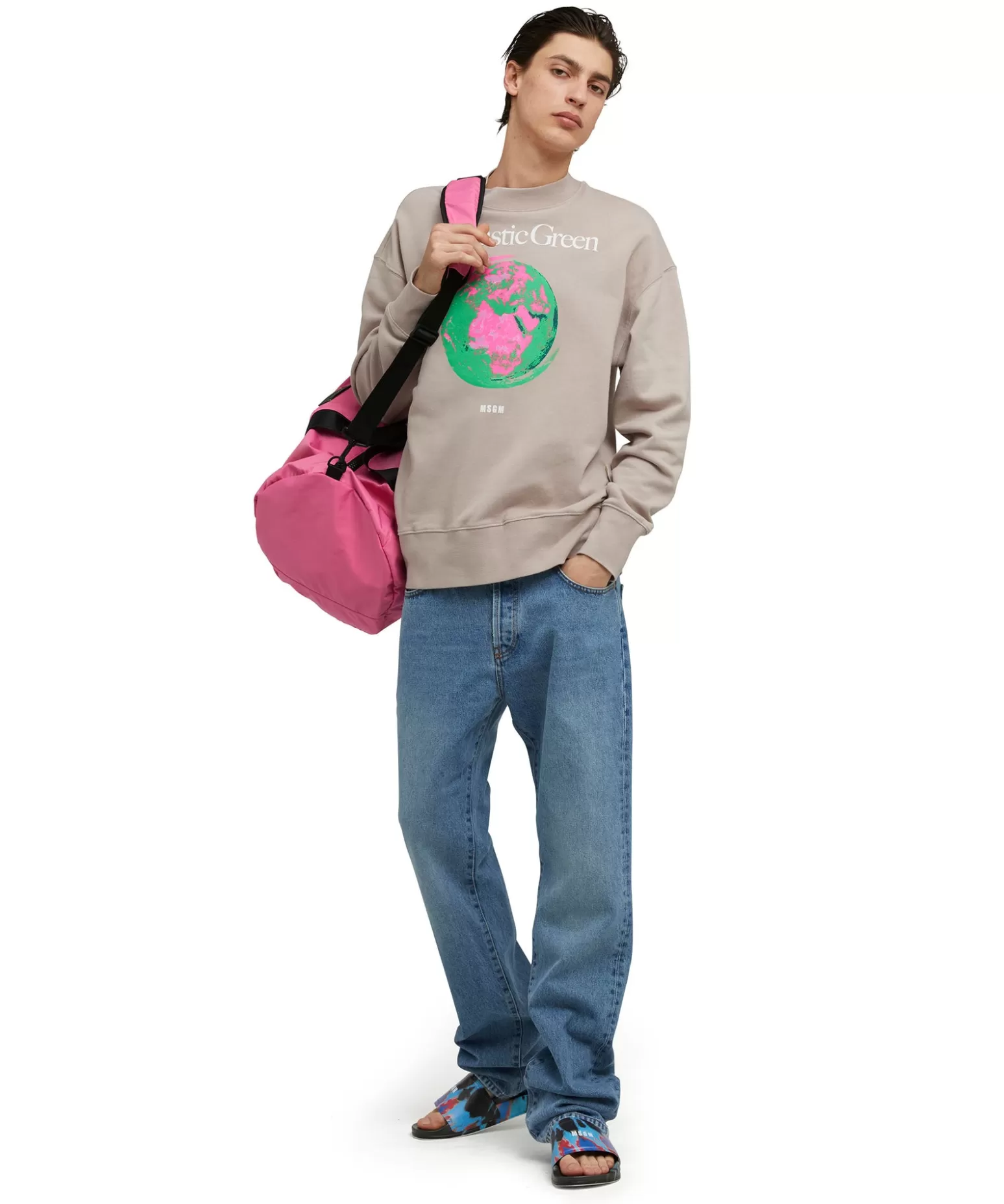 Donna MSGM Felpa Girocollo In Cotone Organico Della Capsule Fantastic Green