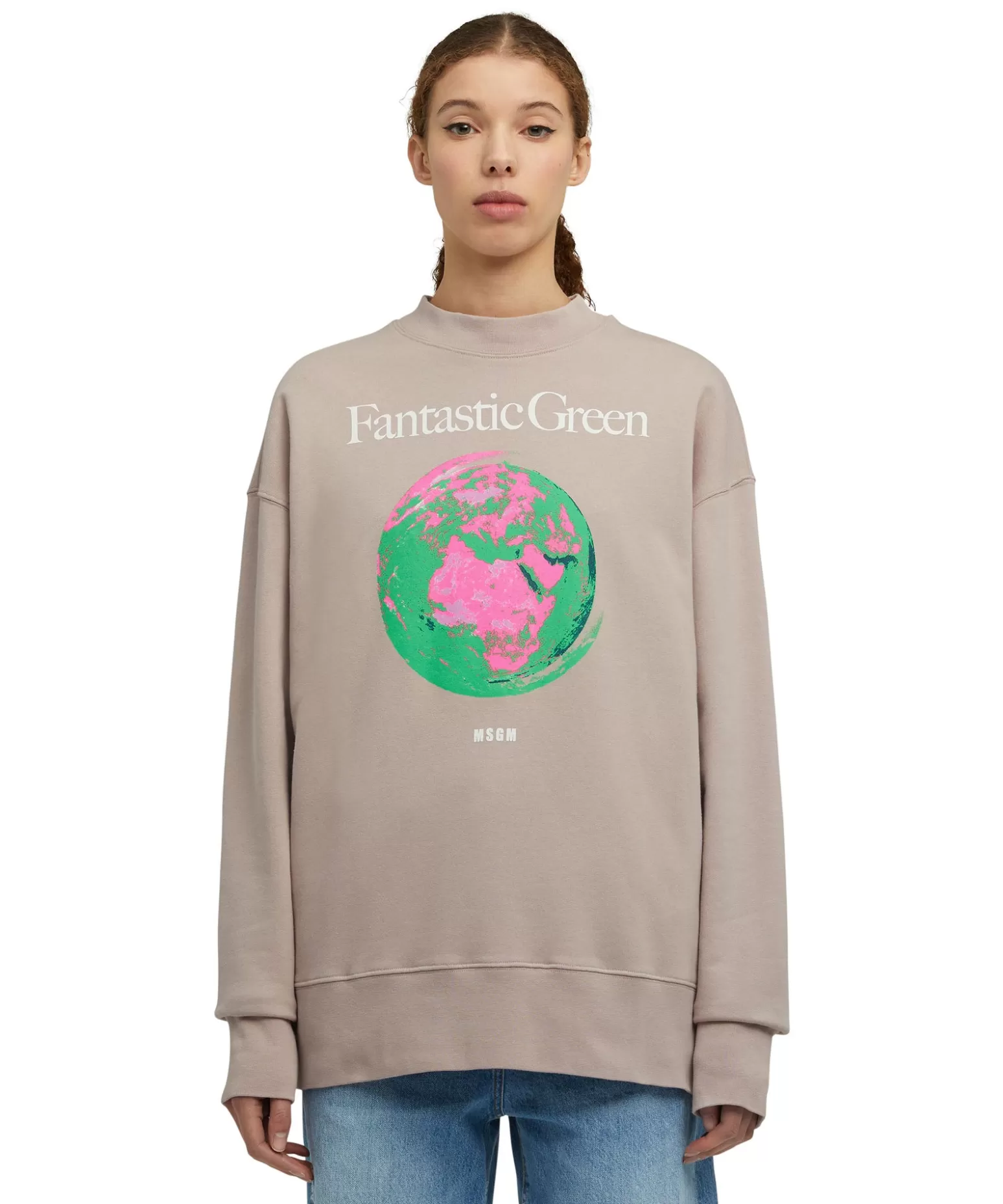 Donna MSGM Felpa Girocollo In Cotone Organico Della Capsule Fantastic Green