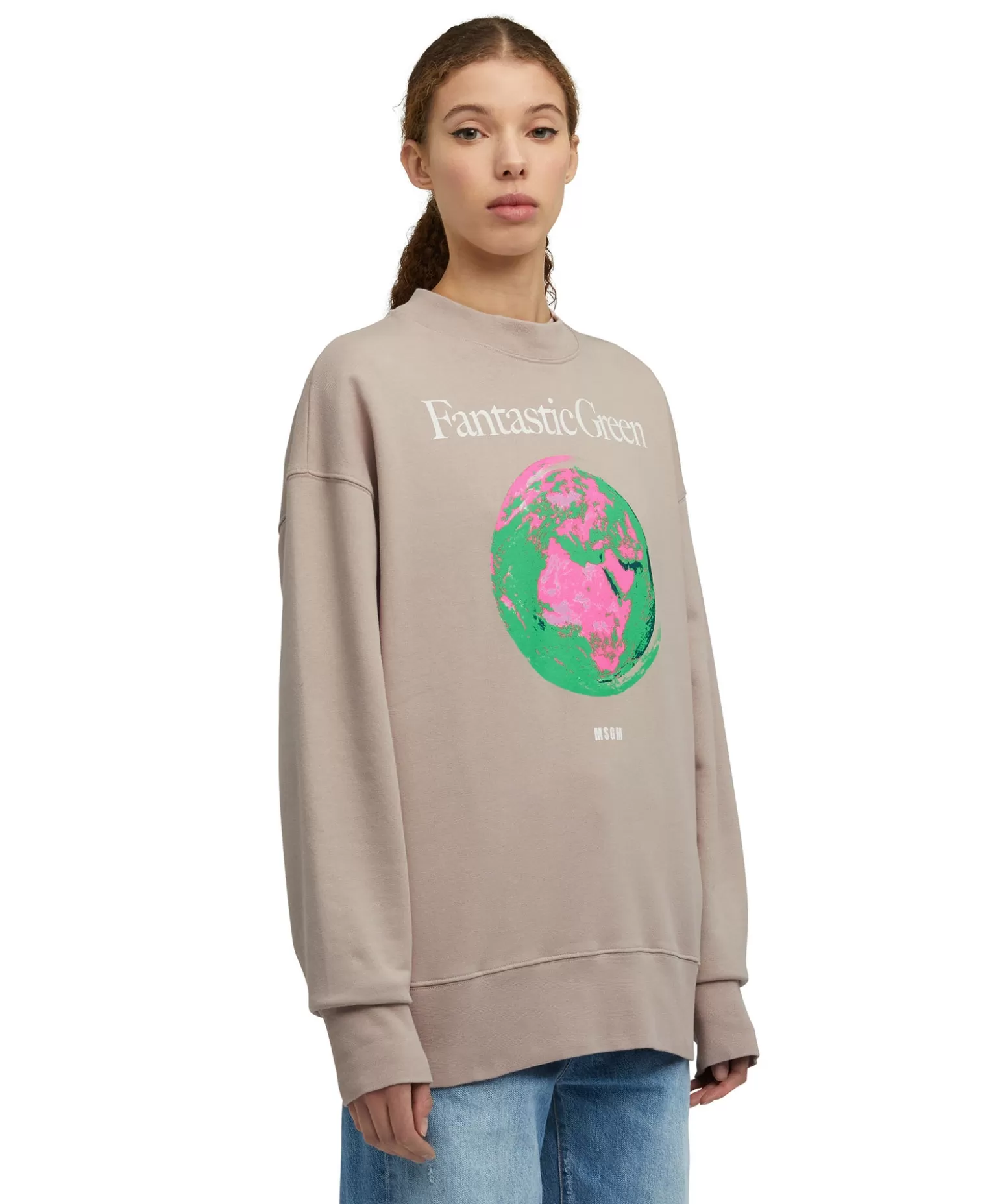 Donna MSGM Felpa Girocollo In Cotone Organico Della Capsule Fantastic Green