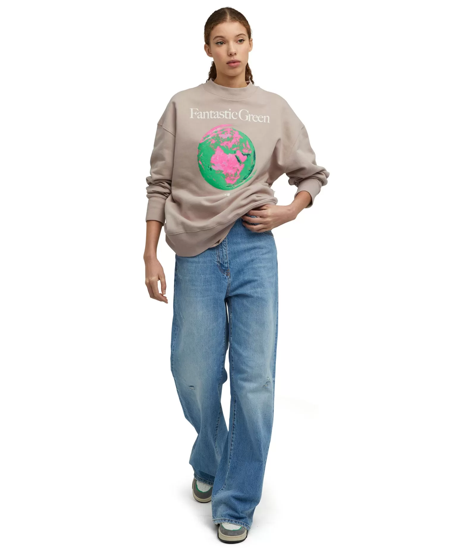 Donna MSGM Felpa Girocollo In Cotone Organico Della Capsule Fantastic Green