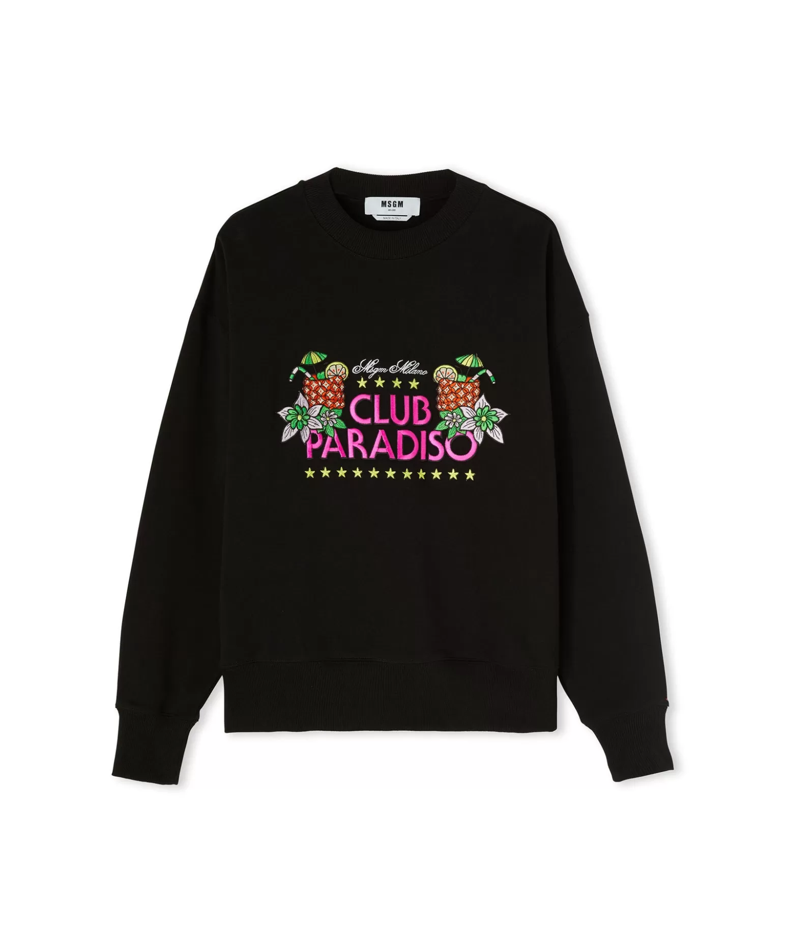 Donna MSGM Felpa Girocollo In Cotone Tinta Unita Con Grafica "Club Paradiso"