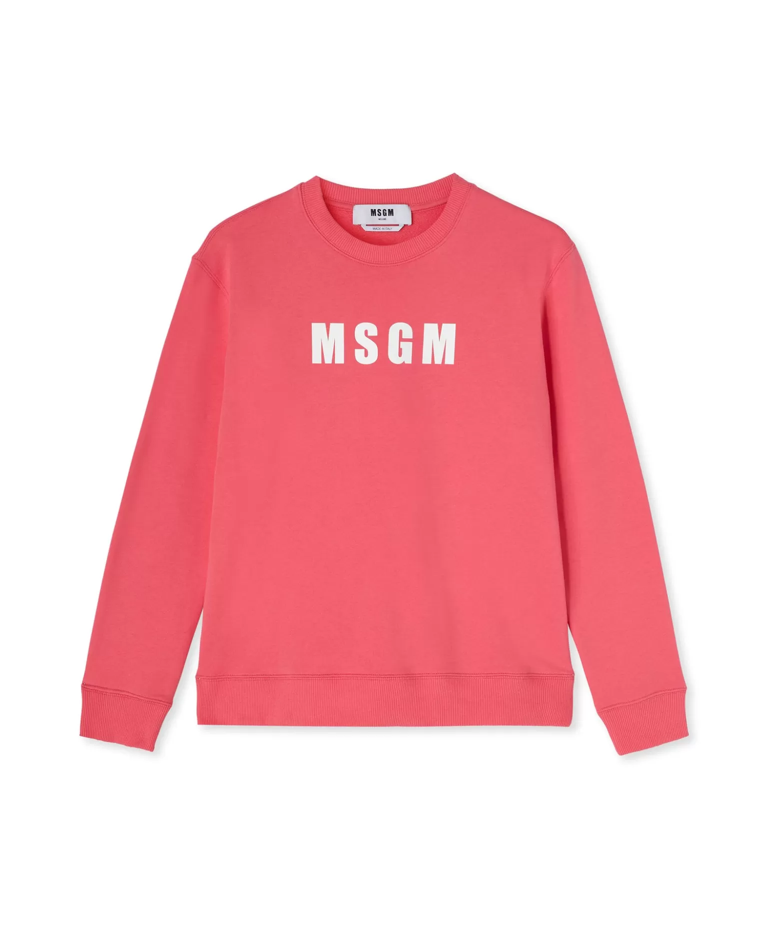 Donna MSGM Felpa Girocollo In Cotone Tinta Unita Con Logo