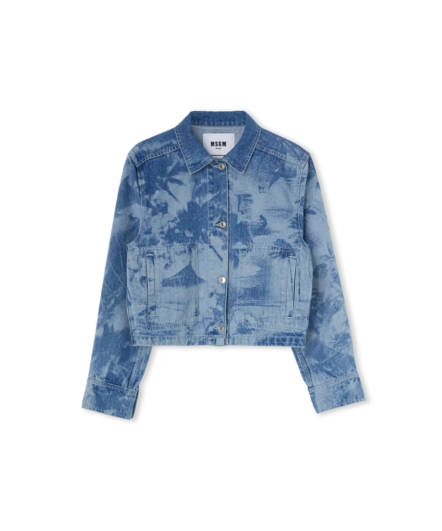 Donna MSGM Giacca Crop In Denim Con Lavorazione "Surfer" A Laser