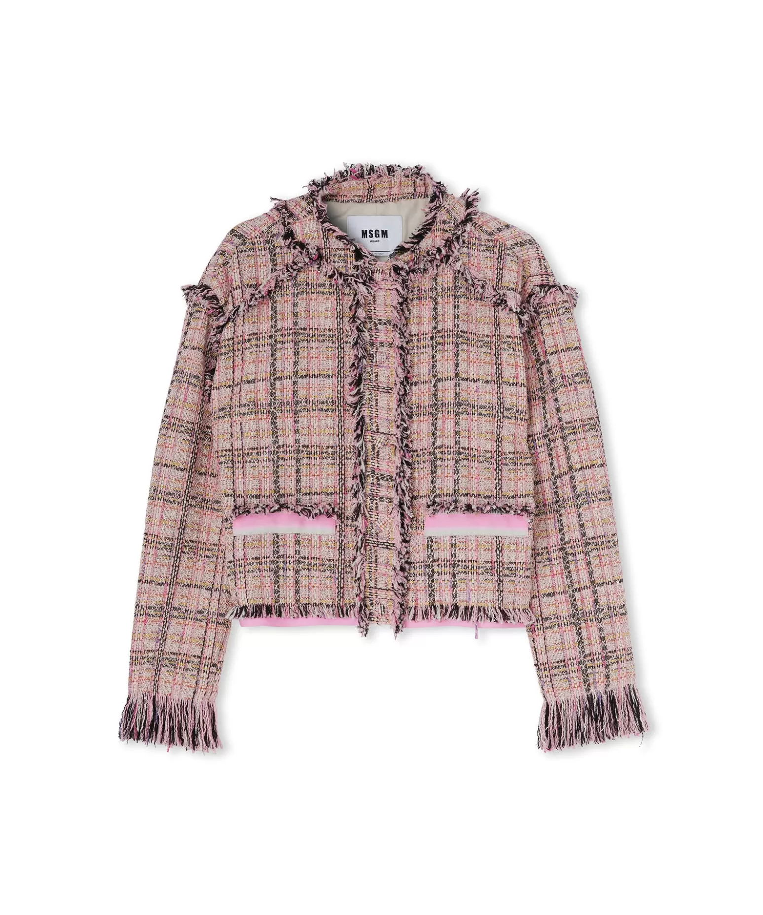 Donna MSGM Giacca Crop In Tweed Con Collo Rotondo