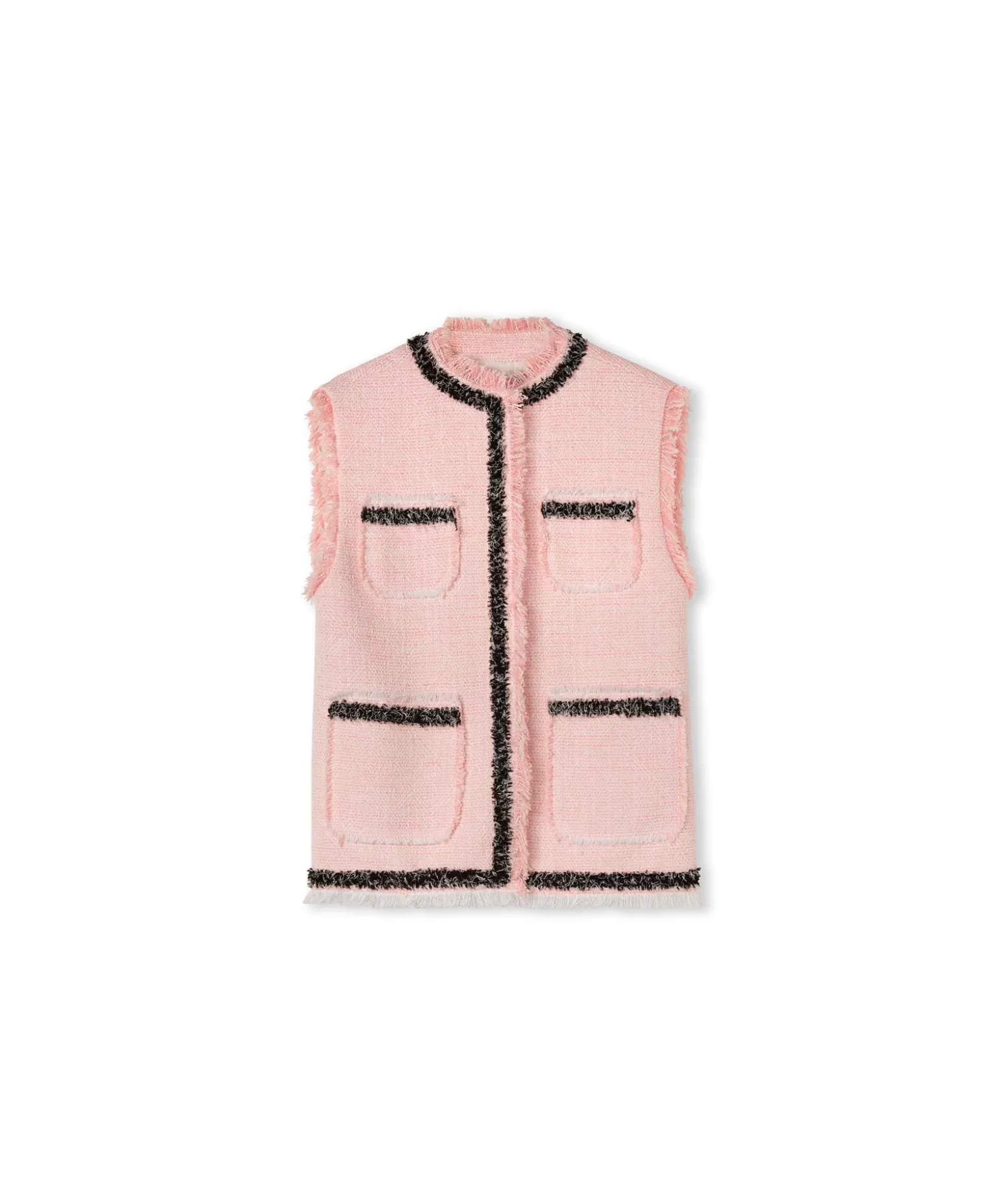 Donna MSGM Gilet In Cotone Tweed Con Bordo Trimmed