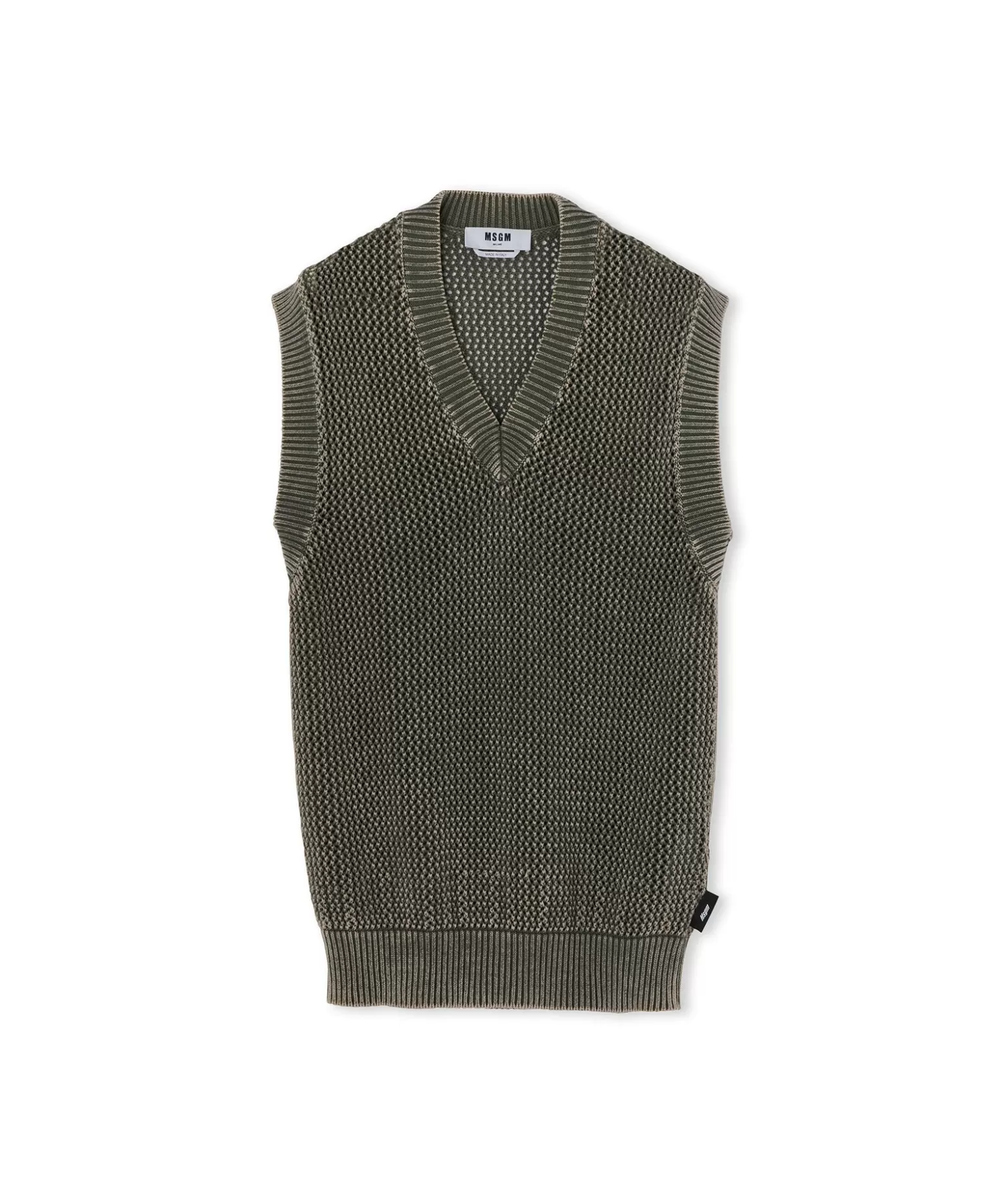 Uomo MSGM Giletin In Maglia Di Cotone Overdyed Con Lavorazione A Rete