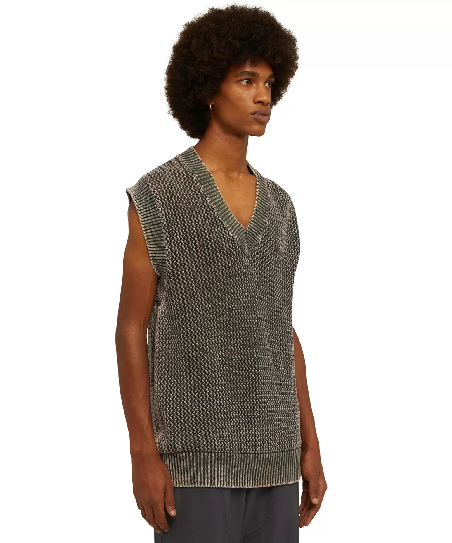 Uomo MSGM Giletin In Maglia Di Cotone Overdyed Con Lavorazione A Rete
