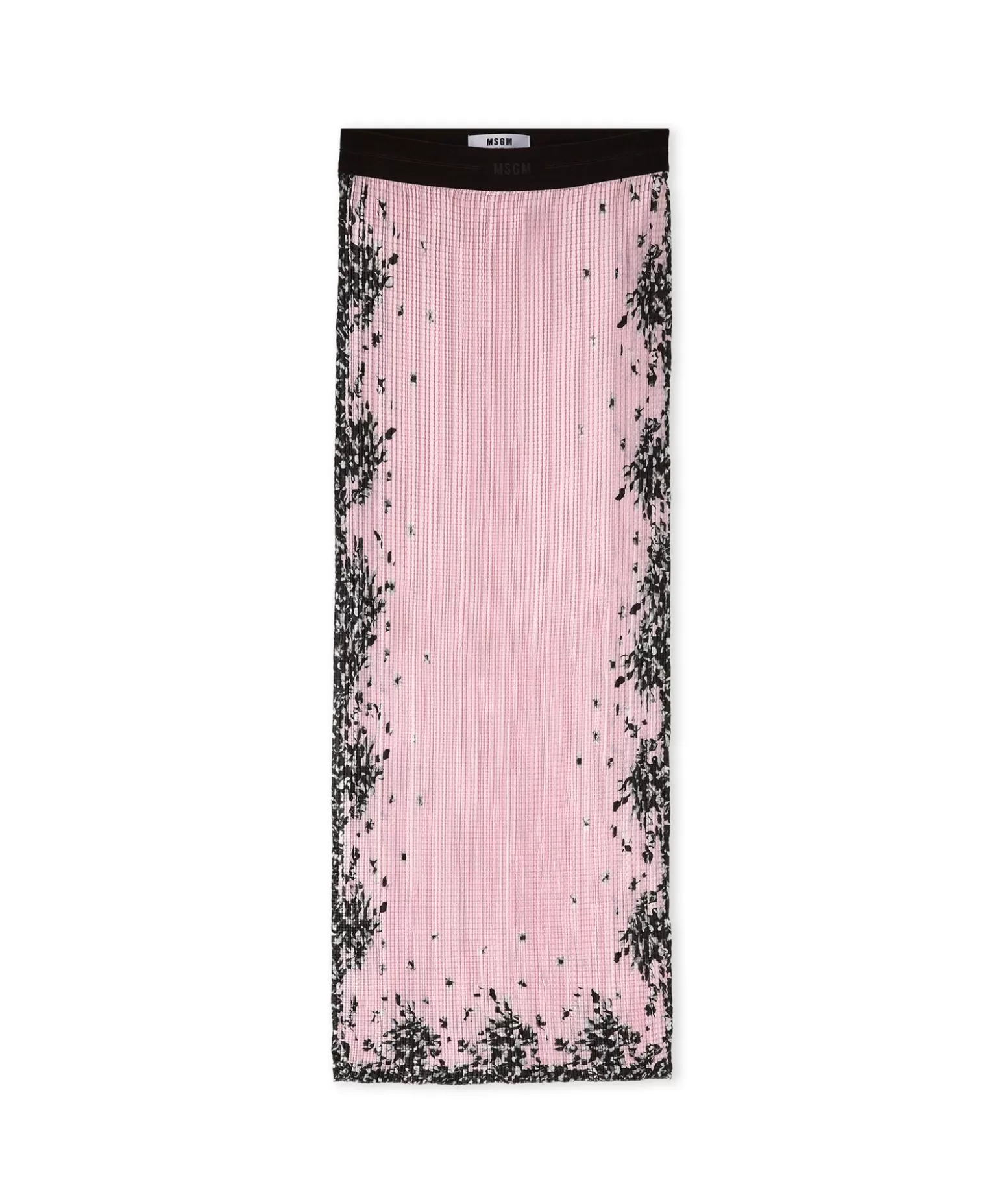 Donna MSGM Gonna Lunga In Satin Micro Pleated Con Stampa "Blossom"