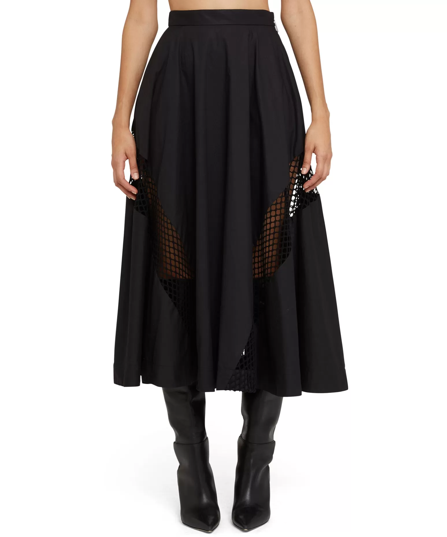 Donna MSGM Gonna Midi A Ruota In Cotone Con Dettagli A Rete