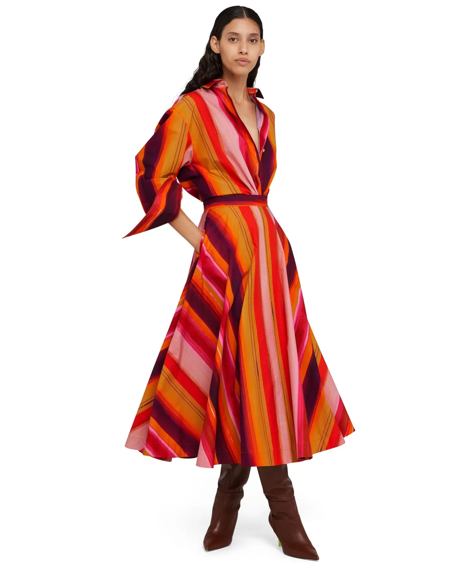 Donna MSGM Gonna Midi A Ruota In Cotone Con Fantasia "Brushed Stripes"
