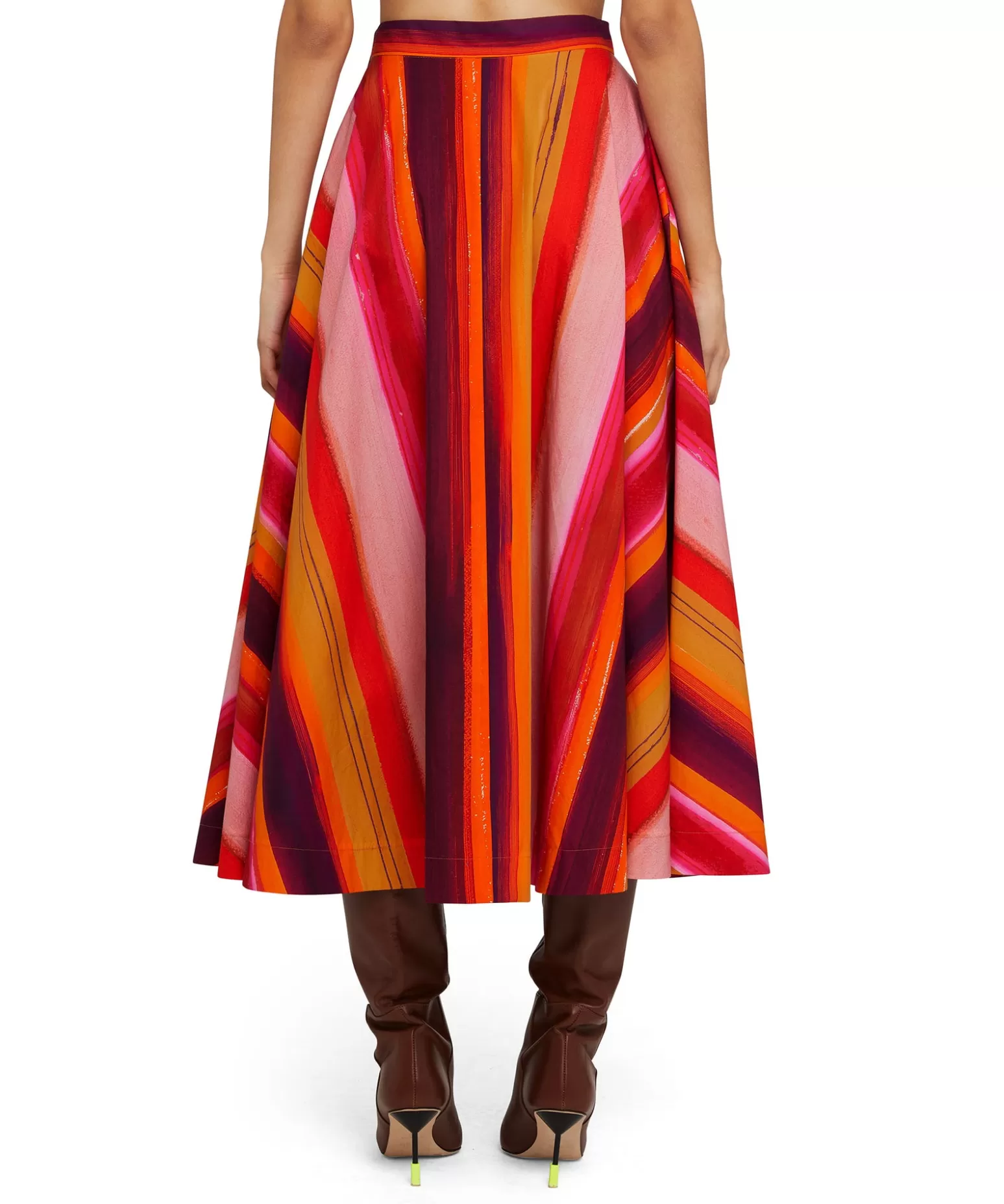 Donna MSGM Gonna Midi A Ruota In Cotone Con Fantasia "Brushed Stripes"