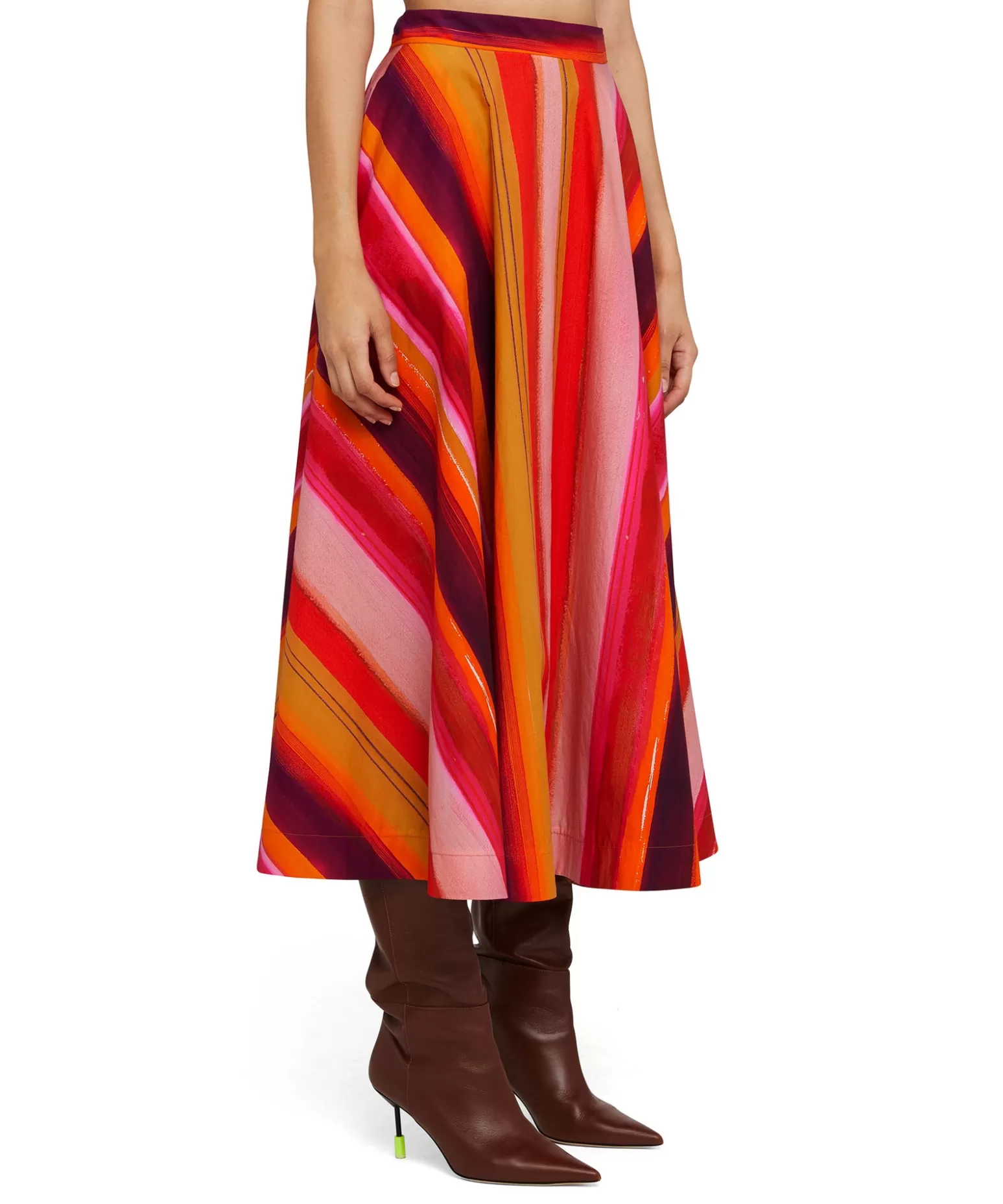 Donna MSGM Gonna Midi A Ruota In Cotone Con Fantasia "Brushed Stripes"