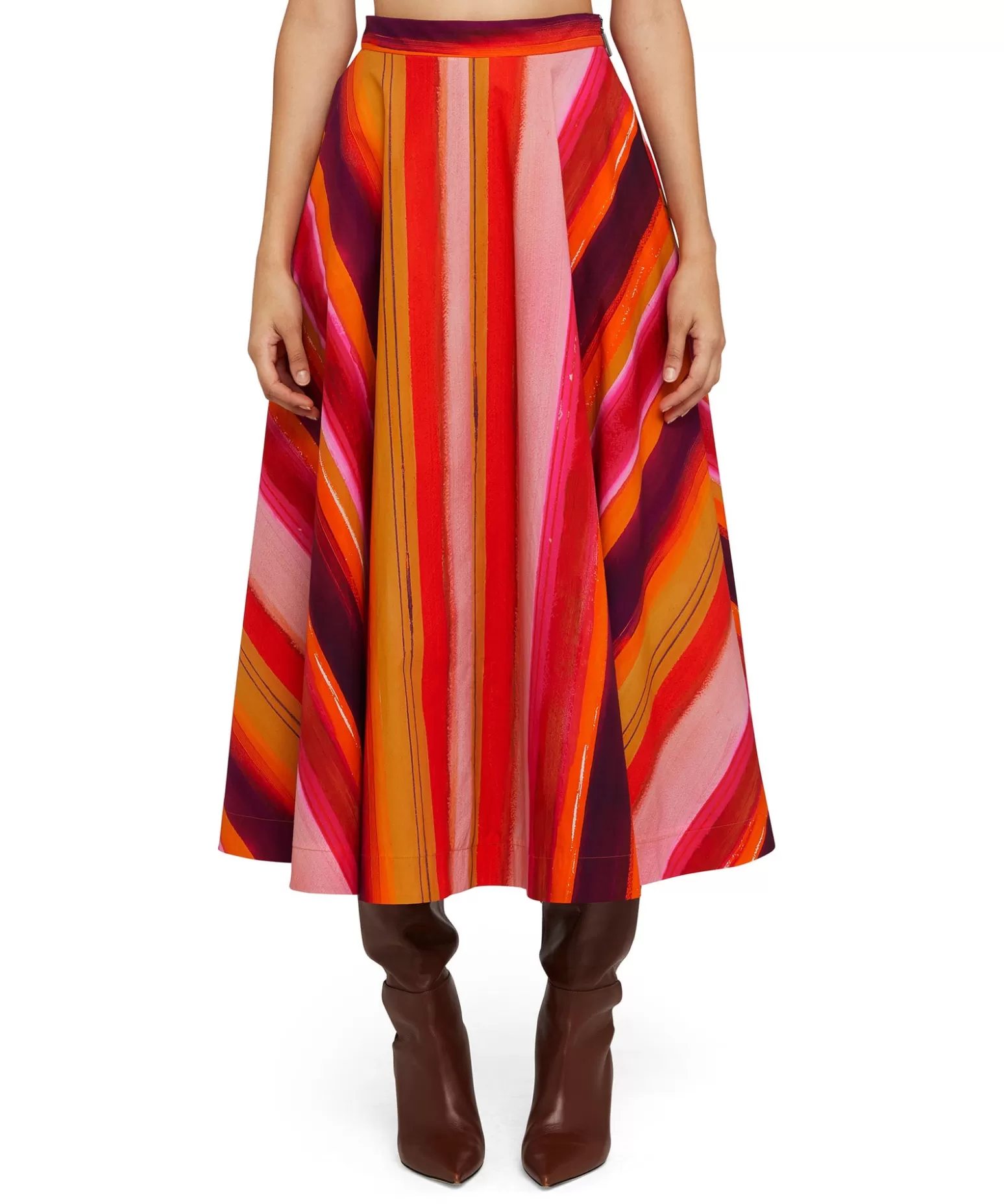 Donna MSGM Gonna Midi A Ruota In Cotone Con Fantasia "Brushed Stripes"