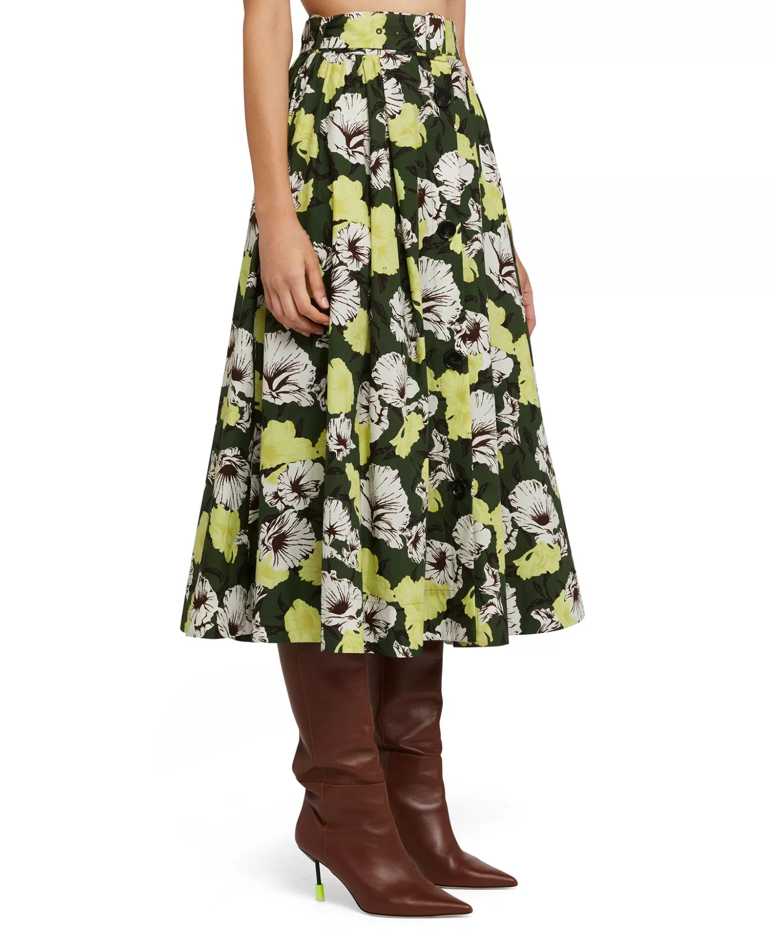 Donna MSGM Gonna Midi A Ruota In Cotone Popeline Con Fantasia "Camo Hibiscus"