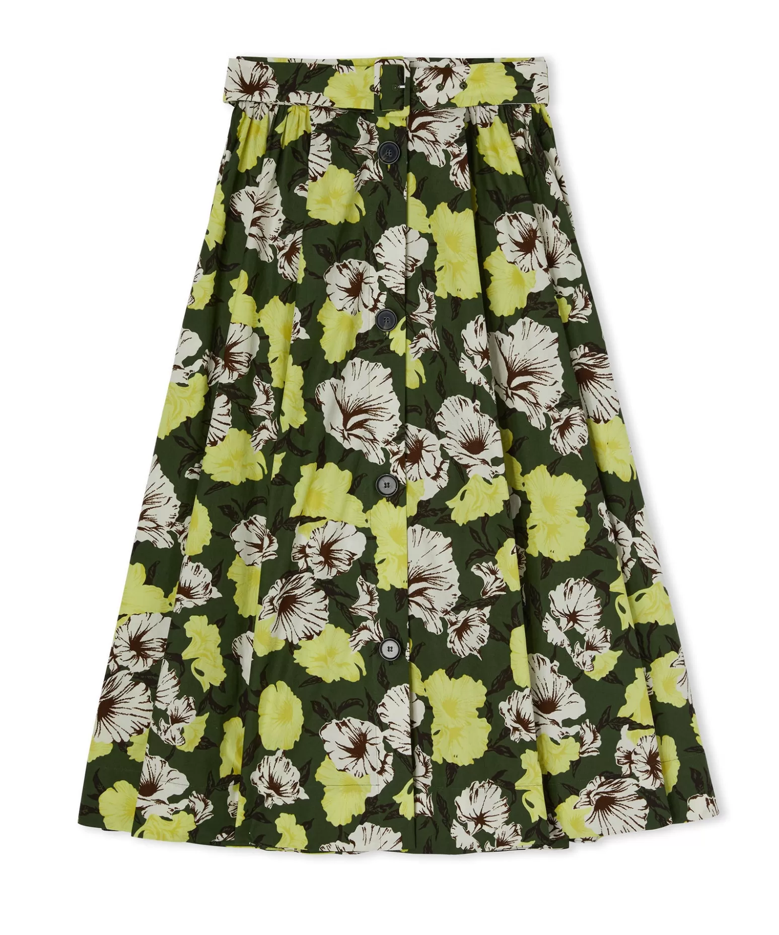 Donna MSGM Gonna Midi A Ruota In Cotone Popeline Con Fantasia "Camo Hibiscus"