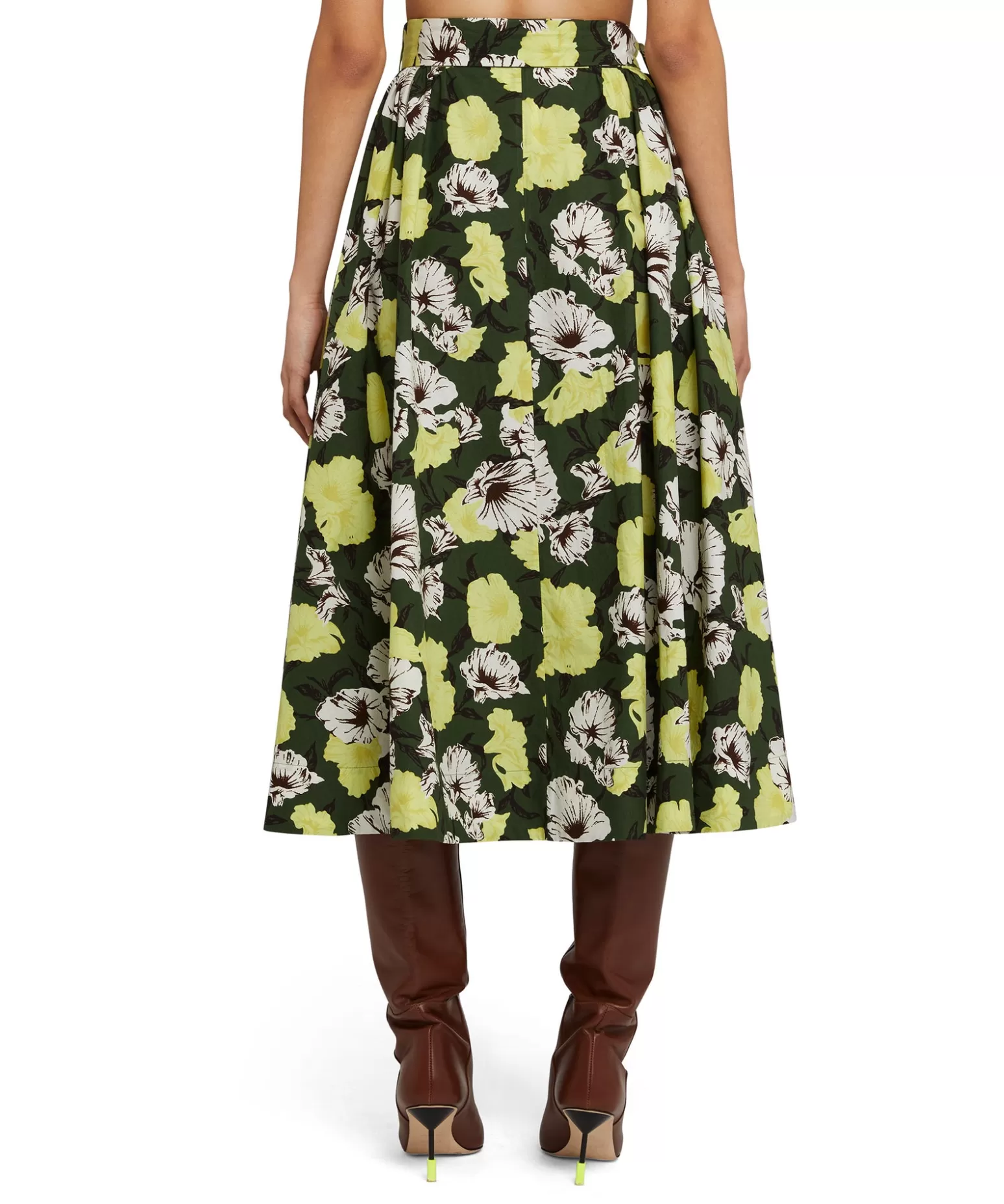 Donna MSGM Gonna Midi A Ruota In Cotone Popeline Con Fantasia "Camo Hibiscus"
