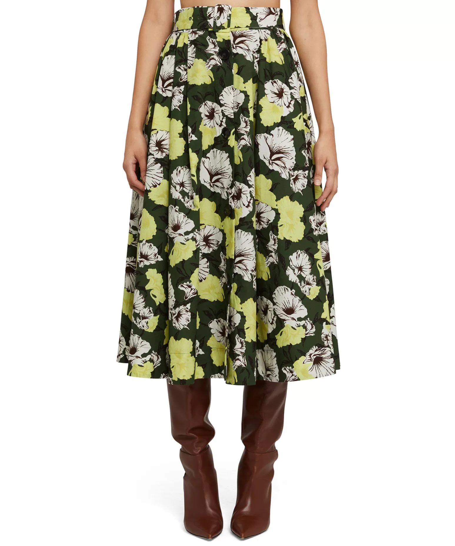 Donna MSGM Gonna Midi A Ruota In Cotone Popeline Con Fantasia "Camo Hibiscus"