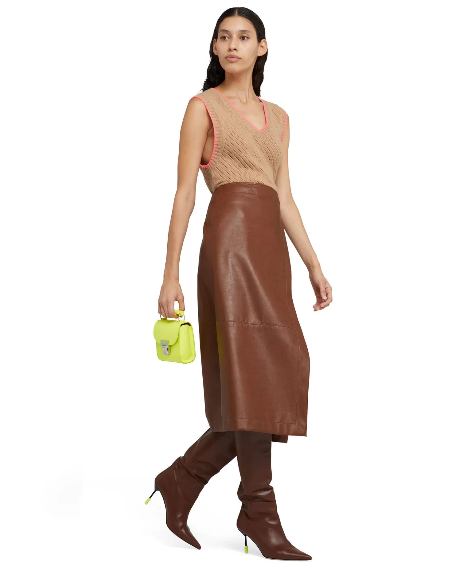 Donna MSGM Gonna Midi In Eco-Pelle Con Design A Portafoglio E Spacco Frontale