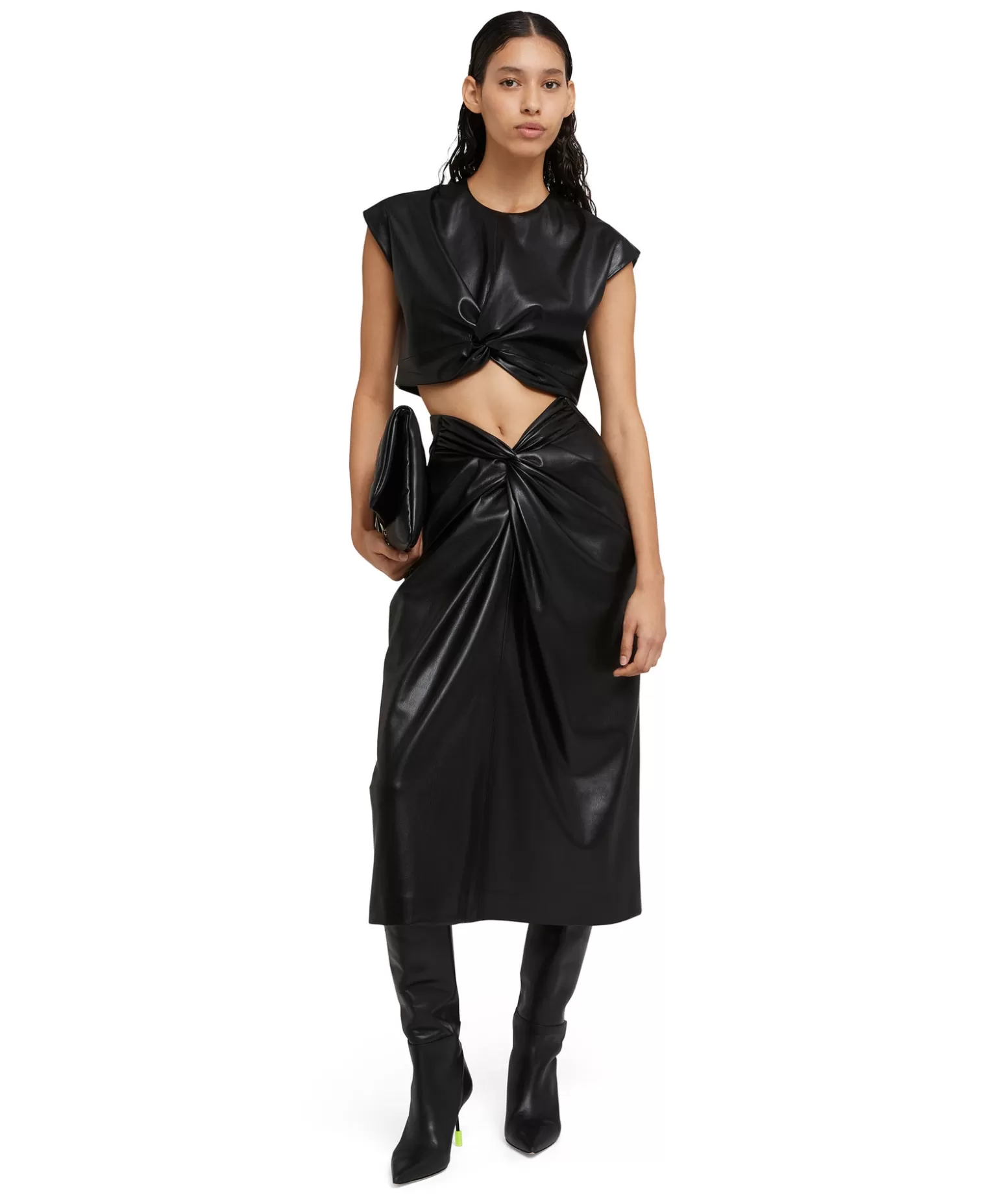 Donna MSGM Gonna Midi In Eco-Pelle Con Dettaglio Incrocio