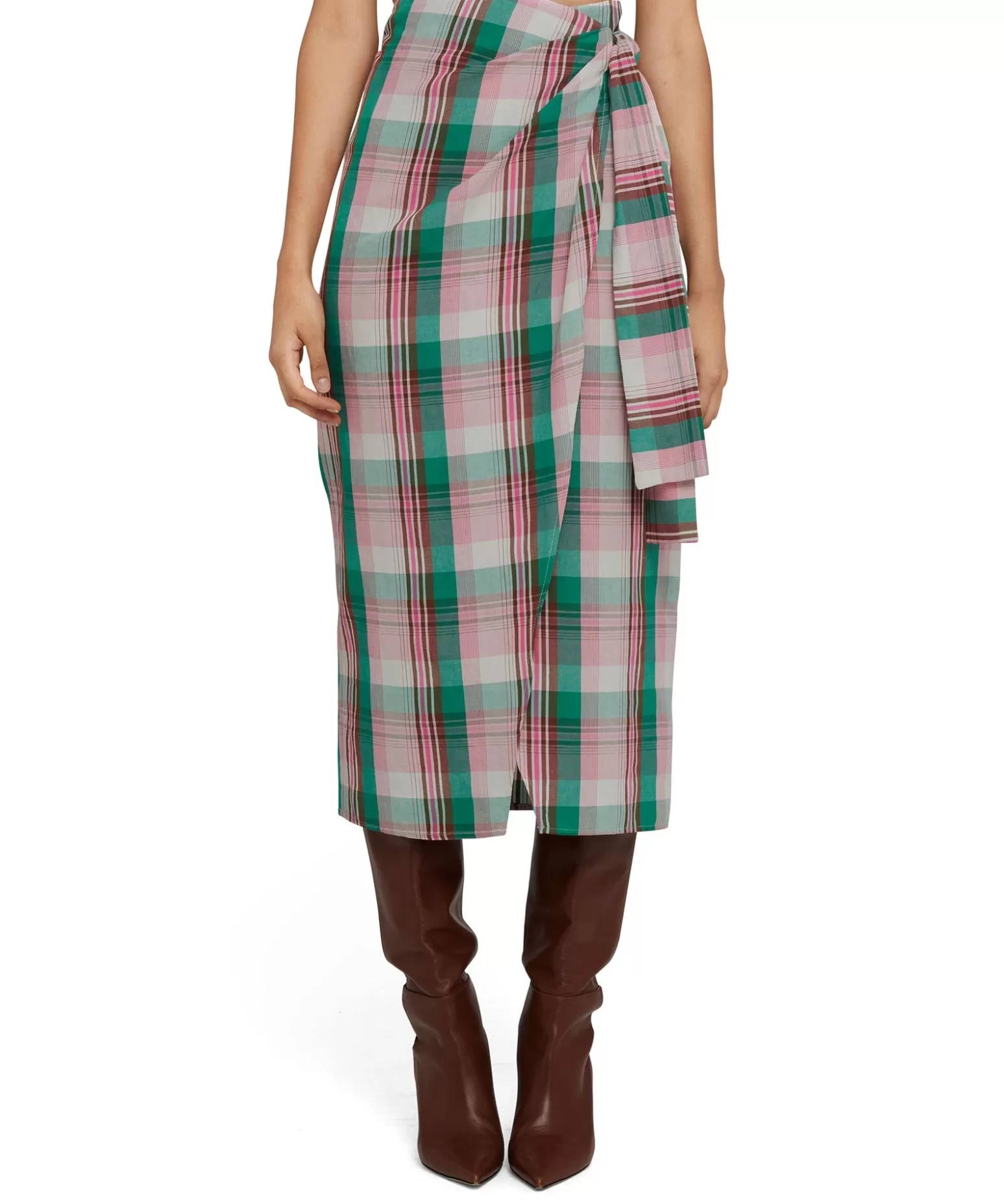 Donna MSGM Gonna Midi In Lino Madras Con Design A Portafoglio