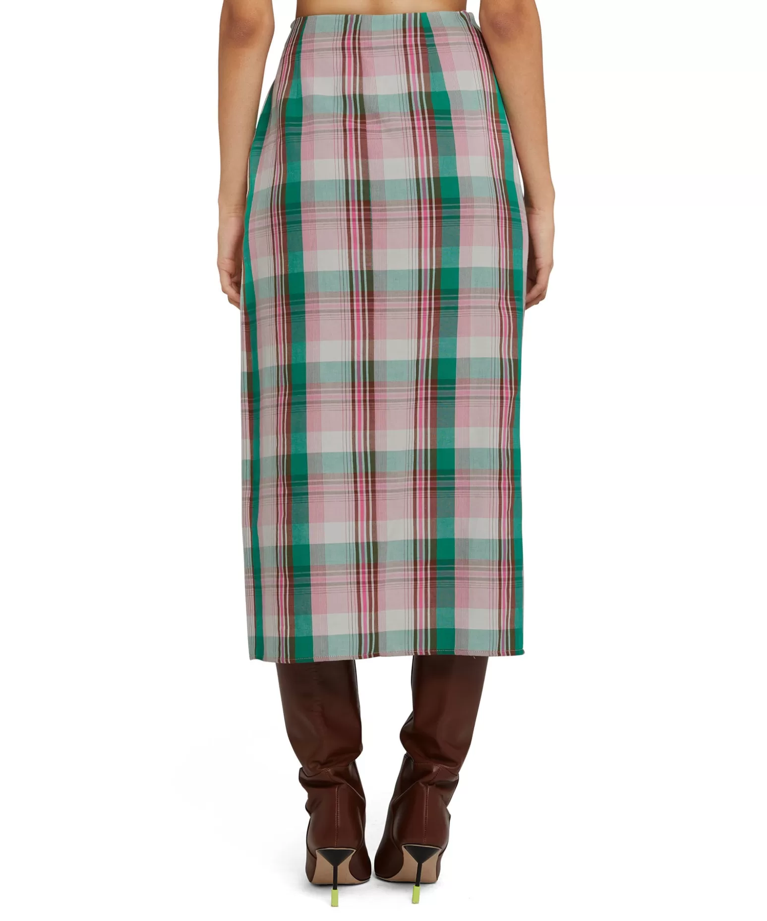Donna MSGM Gonna Midi In Lino Madras Con Design A Portafoglio