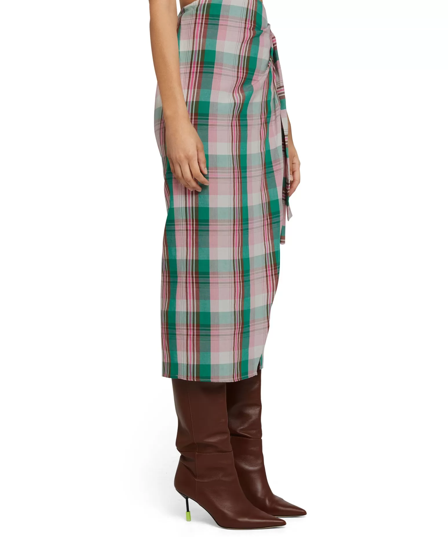 Donna MSGM Gonna Midi In Lino Madras Con Design A Portafoglio