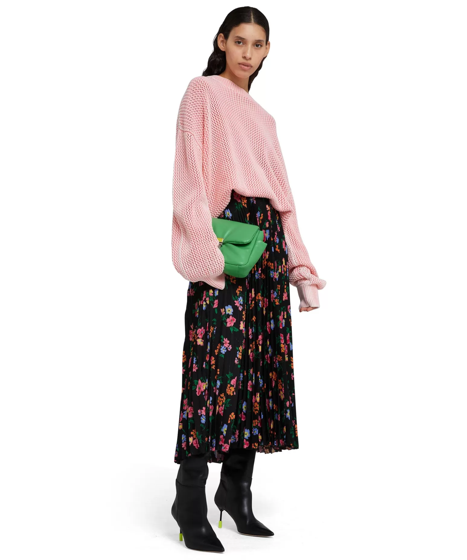 Donna MSGM Gonna Midi Plisse Con Stampa "Fresh Bouquet Techno"