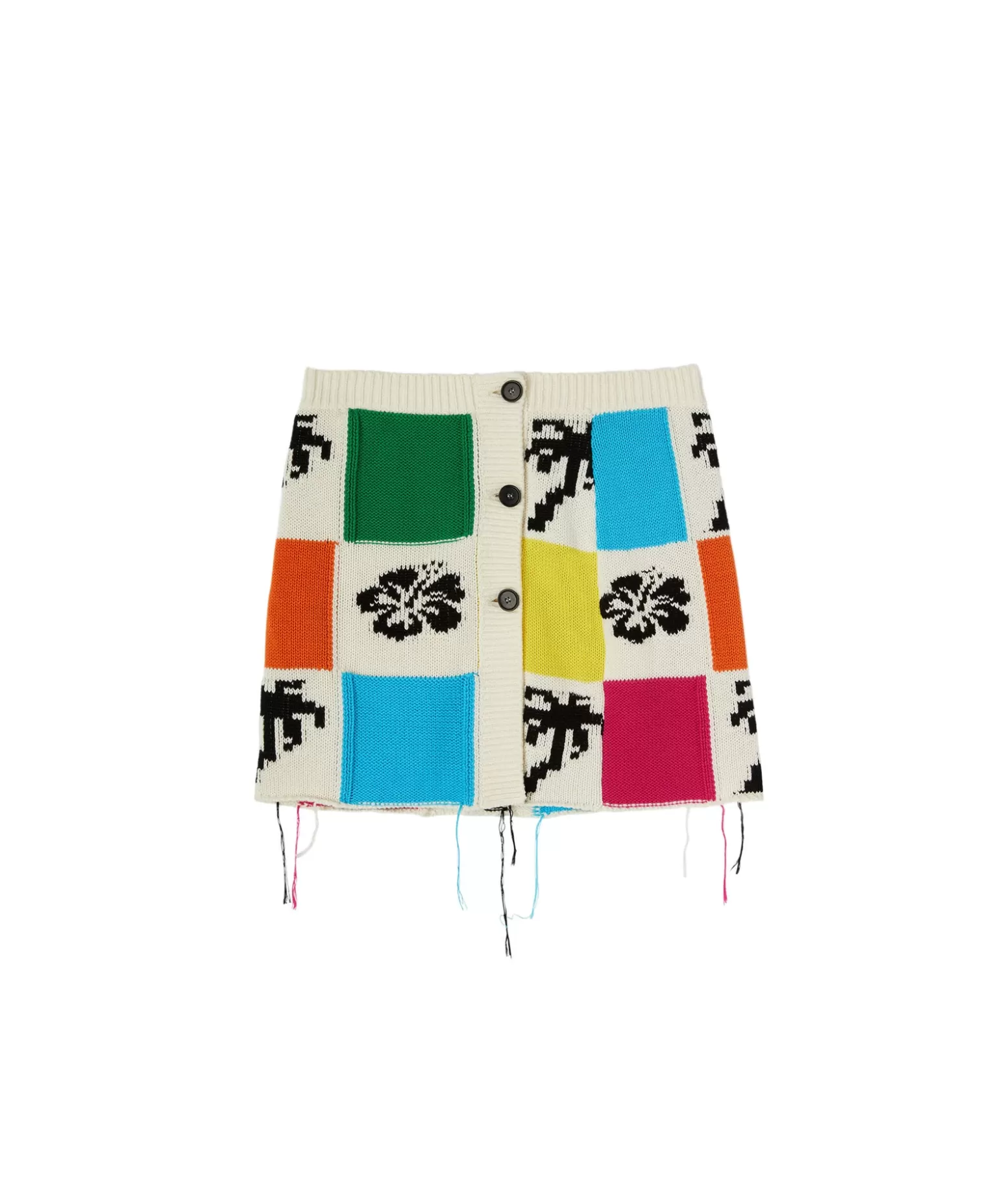 Donna MSGM Gonna Mini In Maglia Patchwork Con Intarsi Di Hibiscus E Palme