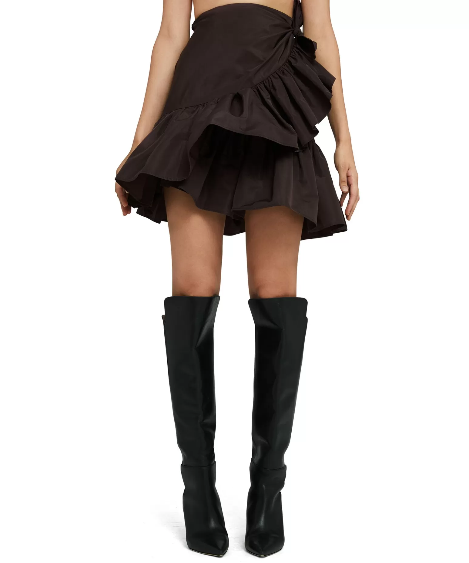Donna MSGM Gonna Mini In Taffeta Con Design A Portafoglio E Rouches Applicate