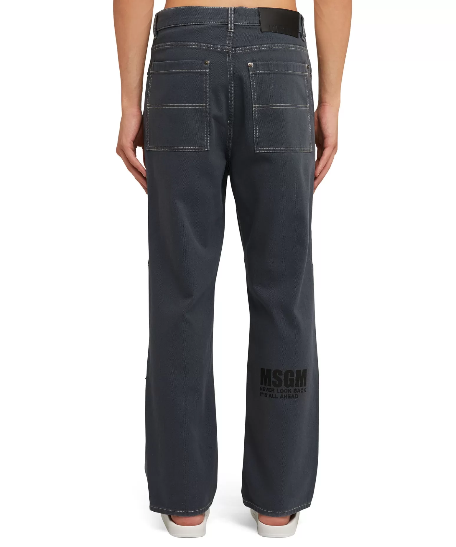 Uomo MSGM Jeans A Gamba Dritta In Cotone Bull Con Logo E Quote "Never Look Backit'S All Ahead"
