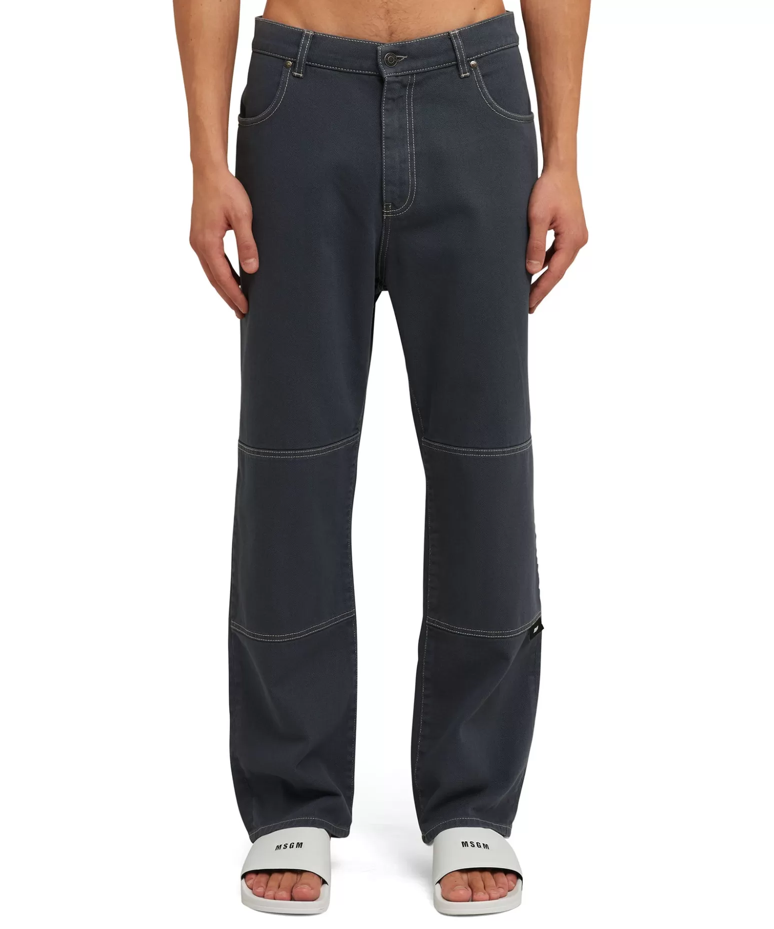 Uomo MSGM Jeans A Gamba Dritta In Cotone Bull Con Logo E Quote "Never Look Backit'S All Ahead"